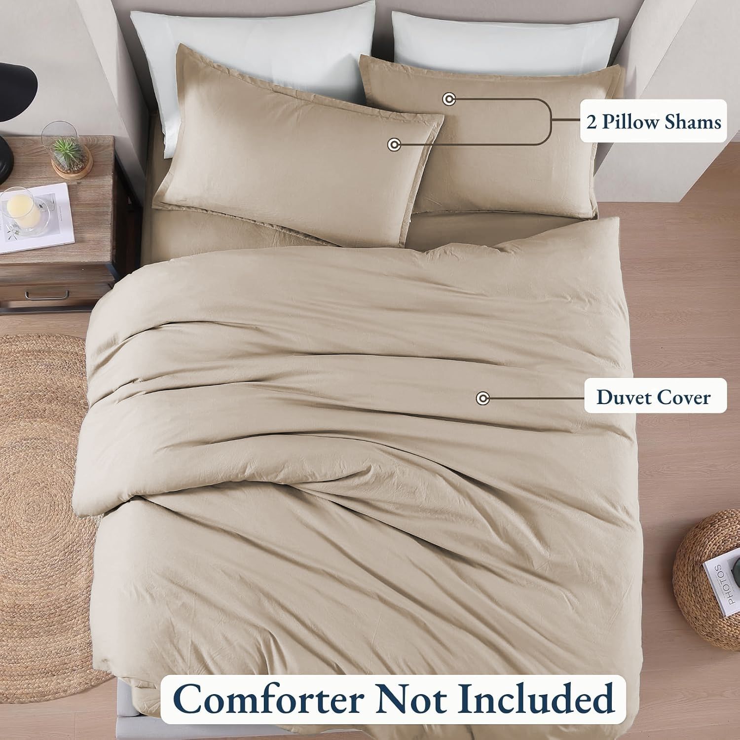 Hotel Soft Microfiber Duvet Cover Set-2000TC Quilt Cover Set & Pillowcases -1 Donna Cover Zipper Closure & 1 x Pillowcases-Breathable Bedding - Wrinkle, Fade, Stain Resistant(Camel Beige,King)
