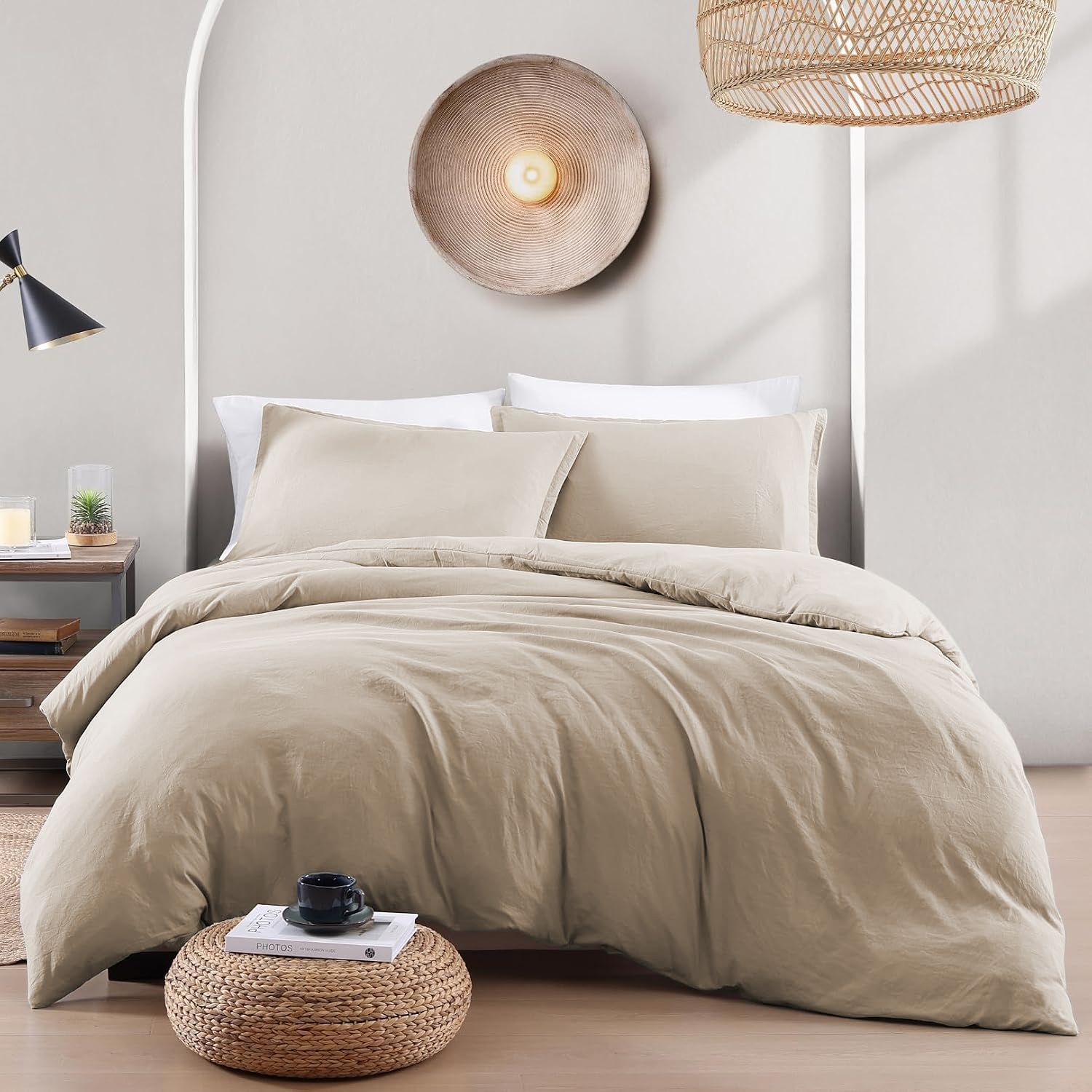 Hotel Soft Microfiber Duvet Cover Set-2000TC Quilt Cover Set & Pillowcases -1 Donna Cover Zipper Closure & 1 x Pillowcases-Breathable Bedding - Wrinkle, Fade, Stain Resistant(Camel Beige,King)