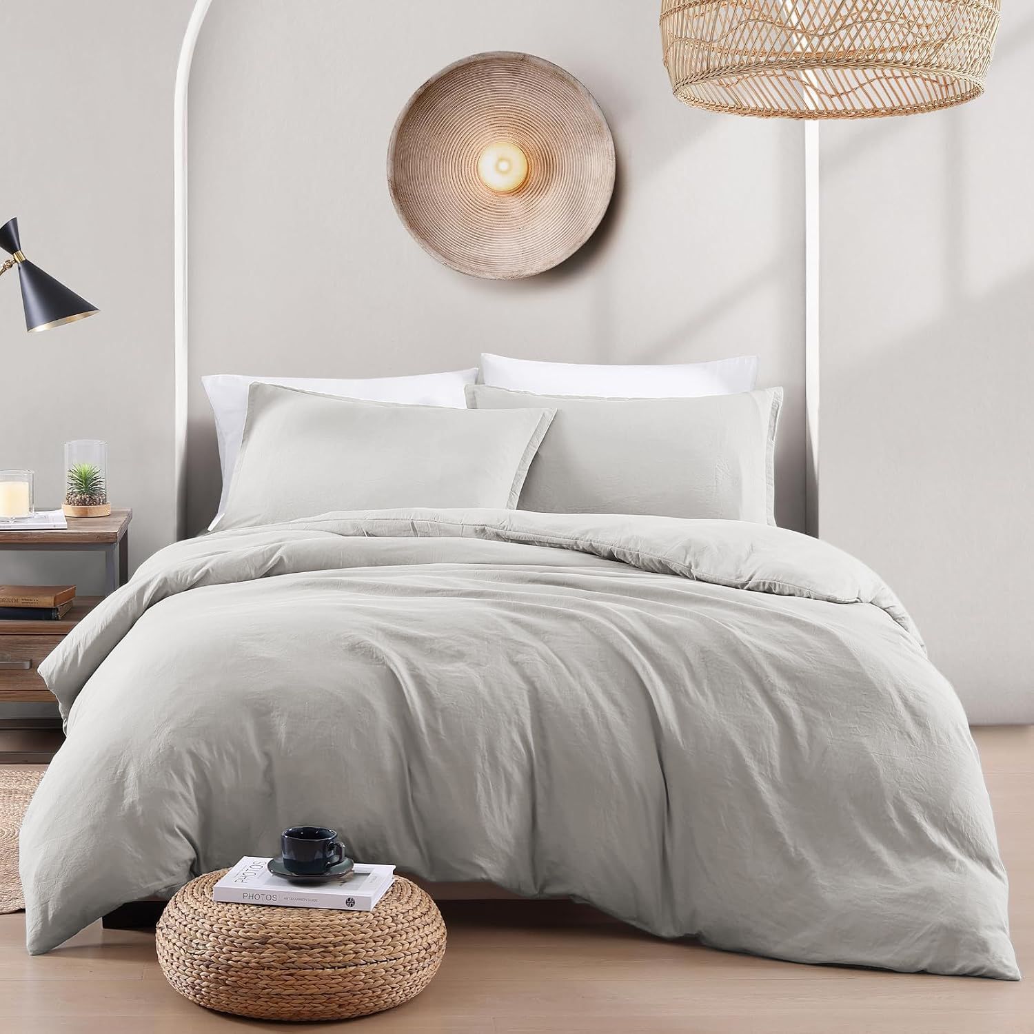 Hotel Soft Microfiber Duvet Cover Set-2000TC Quilt Cover Set & Pillowcases -1 Donna Cover Zipper Closure & 1 x Pillowcases-Breathable Bedding - Wrinkle, Fade, Stain Resistant(Silver-gray,King)