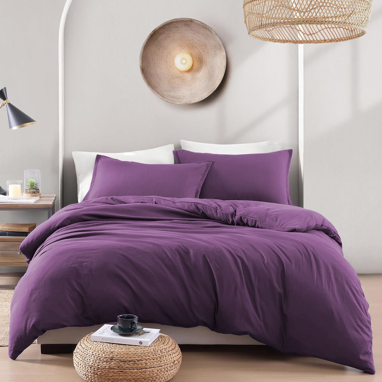 Hotel Soft Microfiber Duvet Cover Set-2000TC Quilt Cover Set & Pillowcases -1 Donna Cover Zipper Closure & 1 x Pillowcases-Breathable Bedding - Wrinkle, Fade, Stain Resistant(Purple,King)
