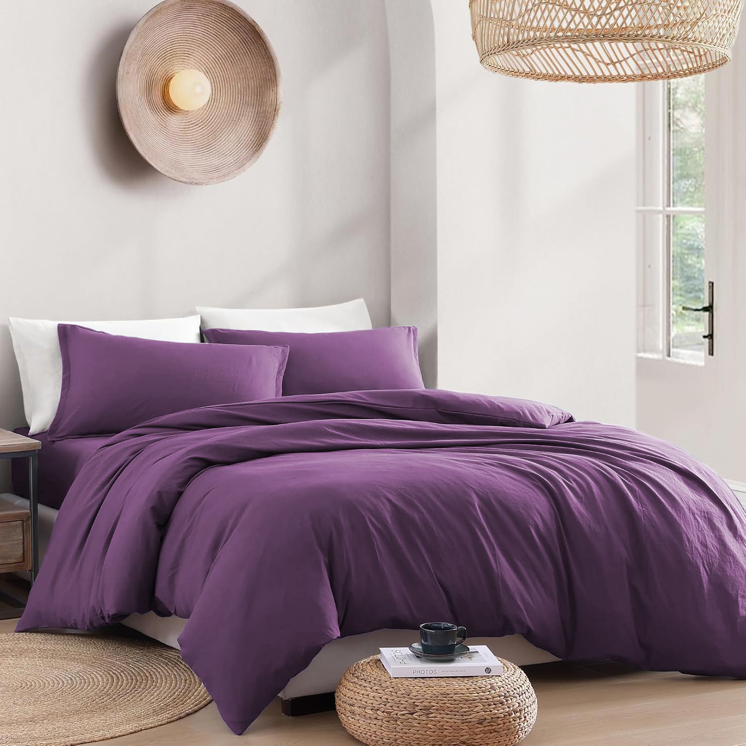 Hotel Soft Microfiber Duvet Cover Set-2000TC Quilt Cover Set & Pillowcases -1 Donna Cover Zipper Closure & 1 x Pillowcases-Breathable Bedding - Wrinkle, Fade, Stain Resistant(Purple,King)