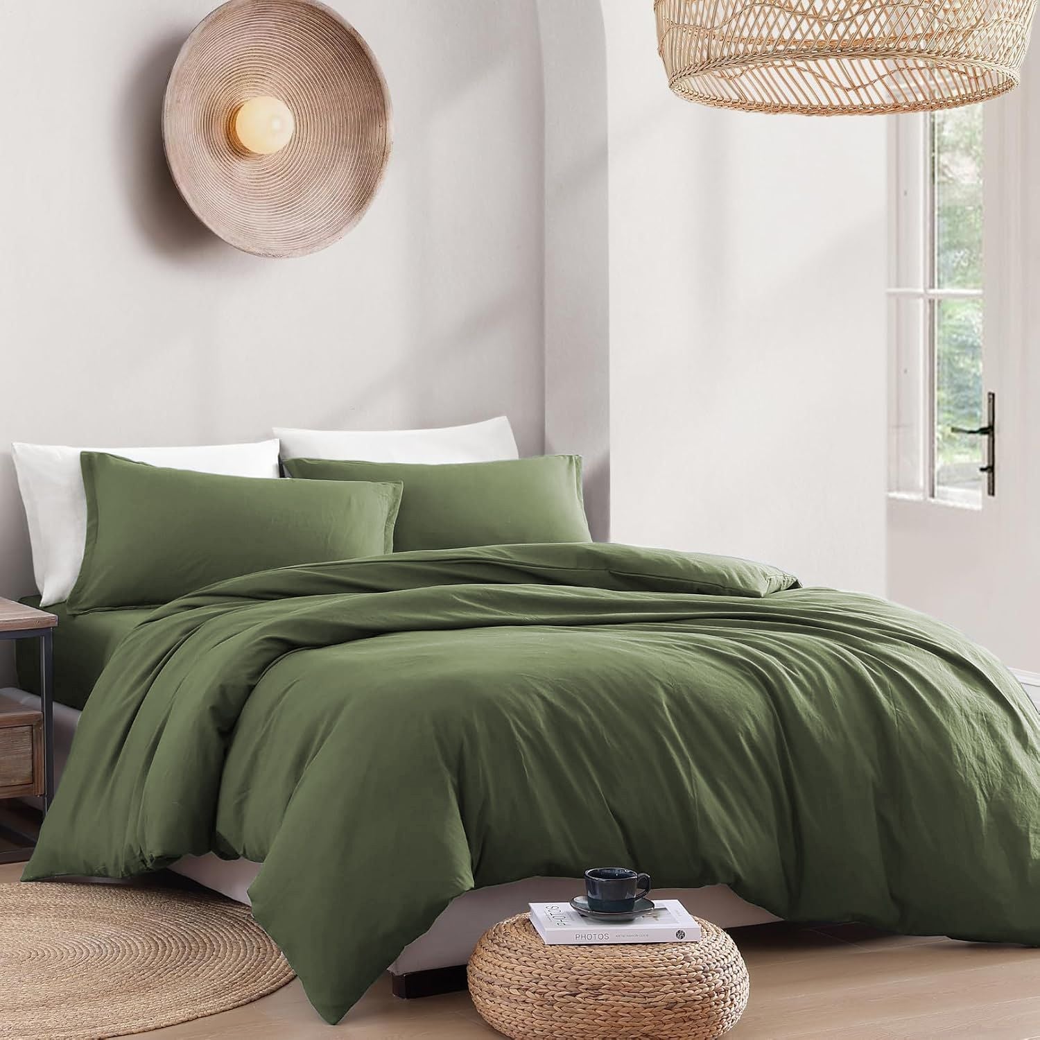 Hotel Soft Microfiber Duvet Cover Set-2000TC Quilt Cover Set & Pillowcases -1 Donna Cover Zipper Closure & 1 x Pillowcases-Breathable Bedding - Wrinkle, Fade, Stain Resistant(Olive green,King Single)
