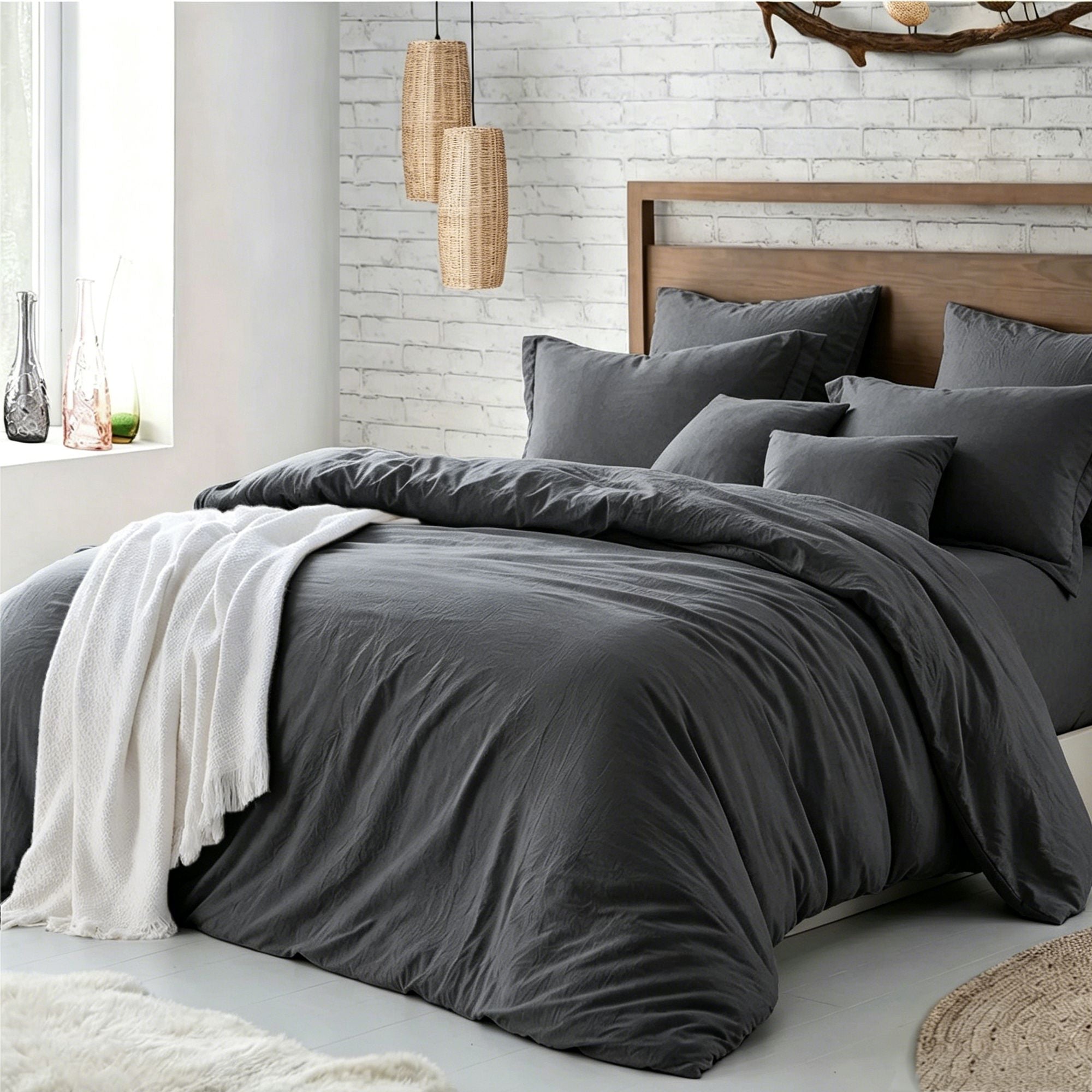 Hotel Soft Microfiber Duvet Cover Set-2000TC Quilt Cover Set & Pillowcases -1 Donna Cover Zipper Closure & 1 x Pillowcases-Breathable Bedding - Wrinkle, Fade, Stain Resistant(Dark gray,King Single)