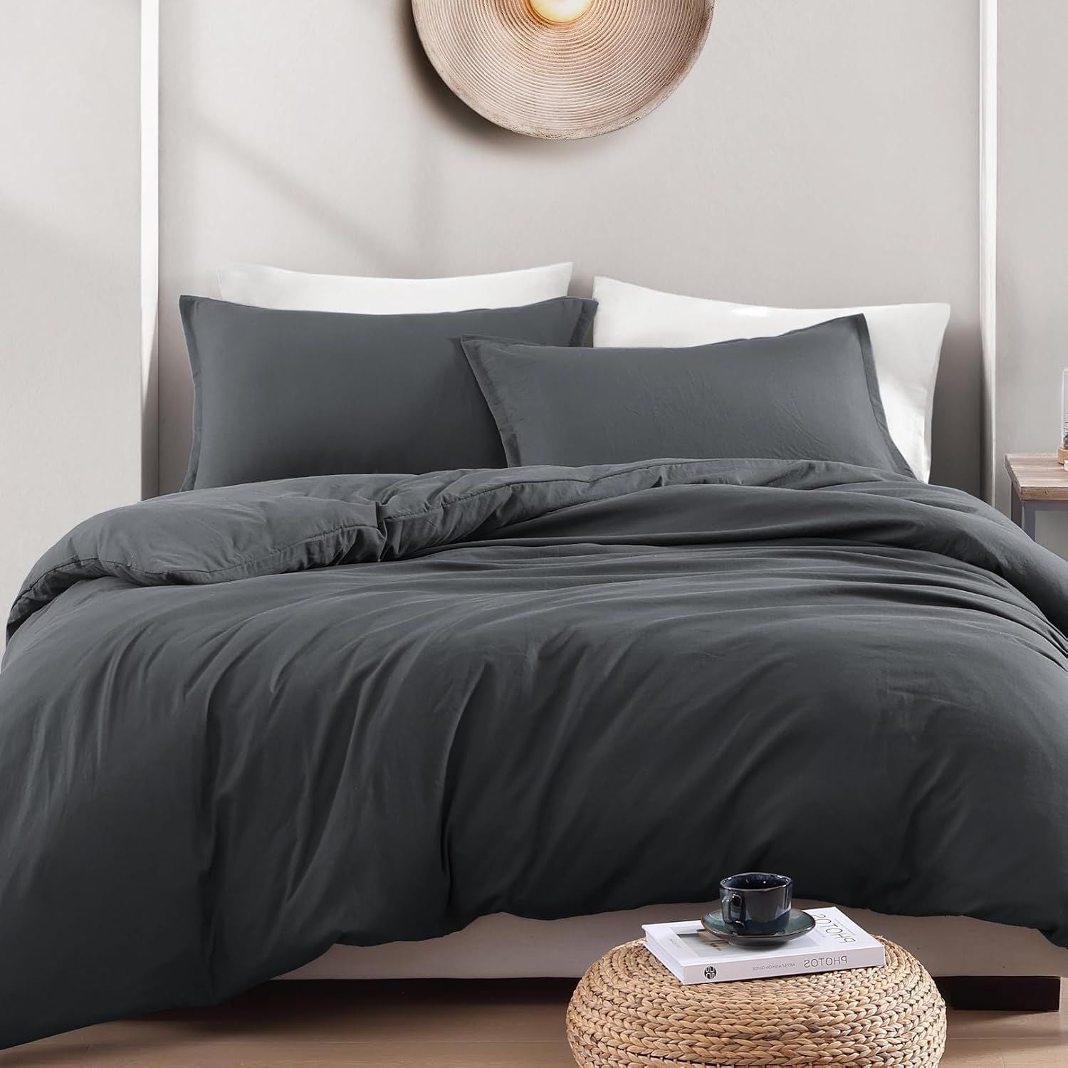 Hotel Soft Microfiber Duvet Cover Set-2000TC Quilt Cover Set & Pillowcases -1 Donna Cover Zipper Closure & 1 x Pillowcases-Breathable Bedding - Wrinkle, Fade, Stain Resistant(Dark gray,King Single)