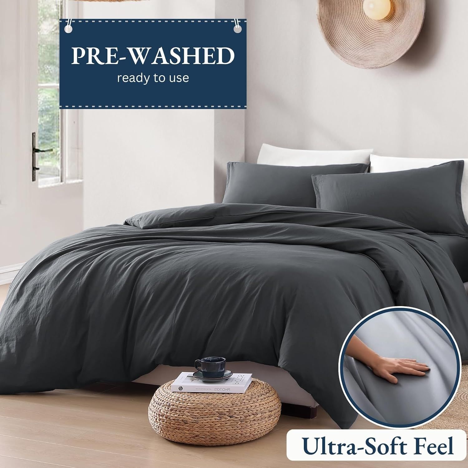 Hotel Soft Microfiber Duvet Cover Set-2000TC Quilt Cover Set & Pillowcases -1 Donna Cover Zipper Closure & 1 x Pillowcases-Breathable Bedding - Wrinkle, Fade, Stain Resistant(Dark gray,King Single)
