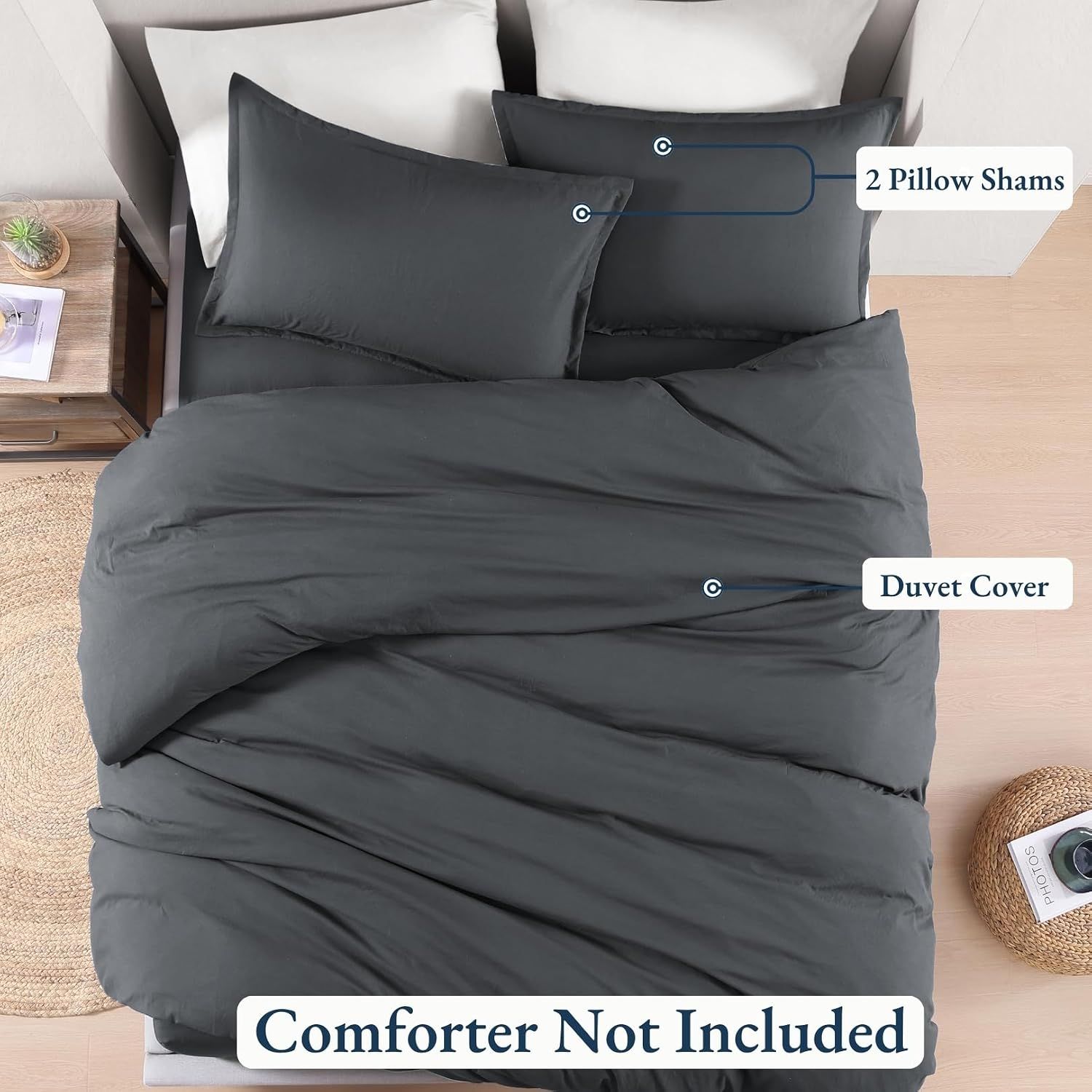 Hotel Soft Microfiber Duvet Cover Set-2000TC Quilt Cover Set & Pillowcases -1 Donna Cover Zipper Closure & 1 x Pillowcases-Breathable Bedding - Wrinkle, Fade, Stain Resistant(Dark gray,King Single)