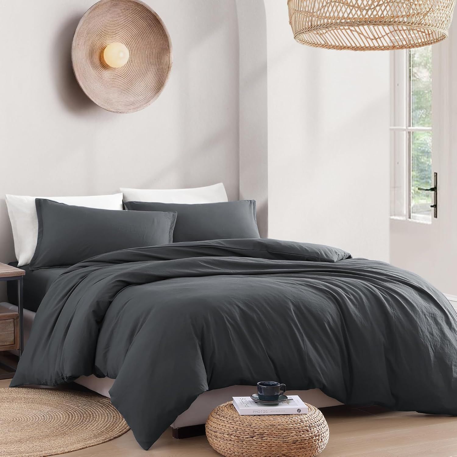 Hotel Soft Microfiber Duvet Cover Set-2000TC Quilt Cover Set & Pillowcases -1 Donna Cover Zipper Closure & 1 x Pillowcases-Breathable Bedding - Wrinkle, Fade, Stain Resistant(Dark gray,King Single)