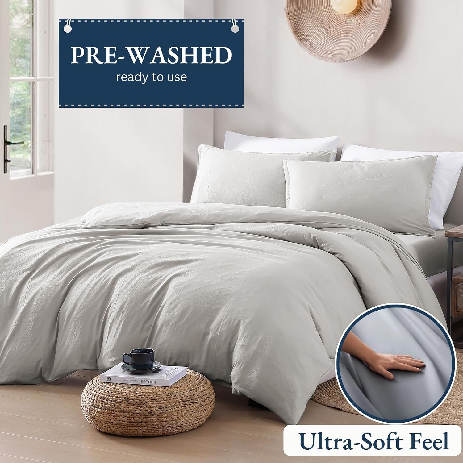 Hotel Soft Microfiber Duvet Cover Set-2000TC Quilt Cover Set & Pillowcases -1 Donna Cover Zipper Closure & 1 x Pillowcases-Breathable Bedding - Wrinkle, Fade, Stain Resistant(Silver-gray,King Single)