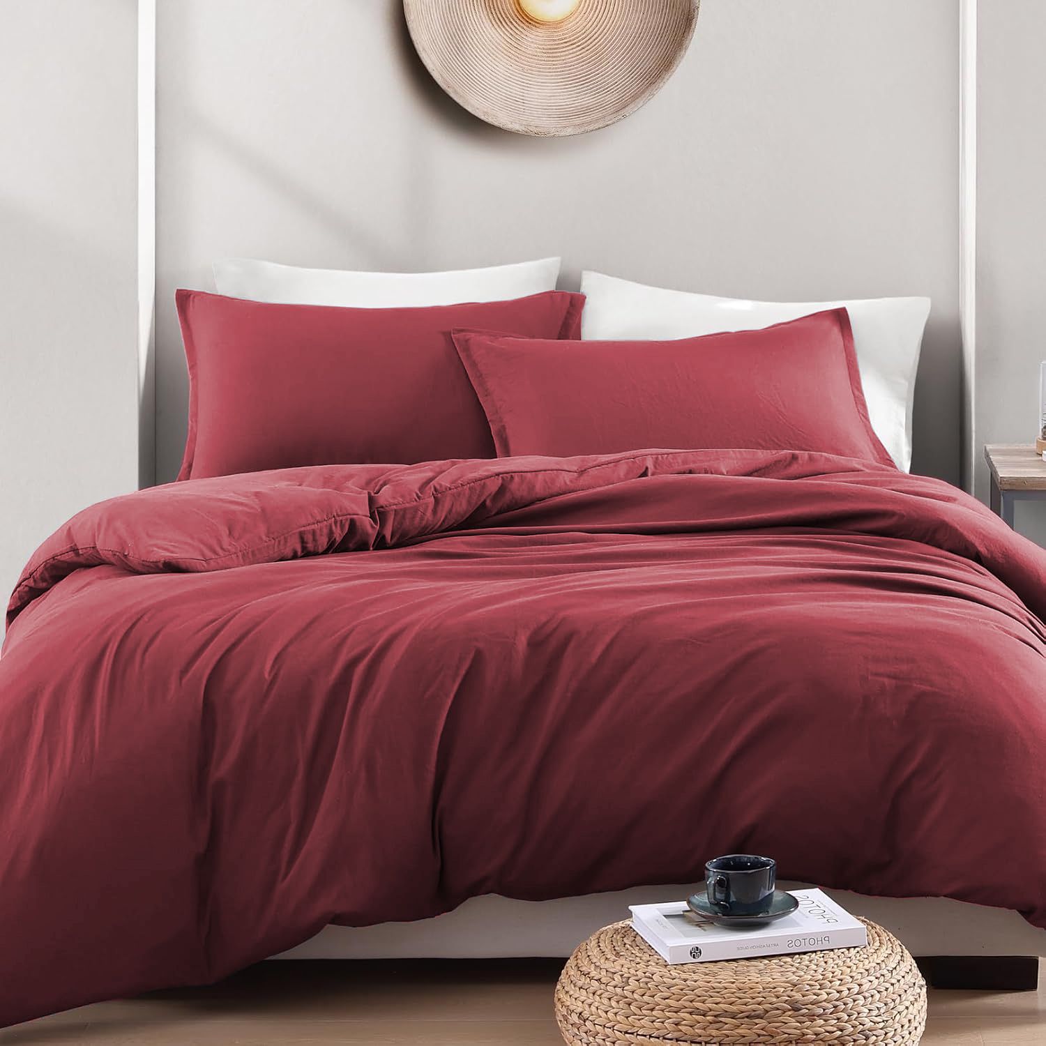 Hotel Soft Microfiber Duvet Cover Set-2000TC Quilt Cover Set & Pillowcases -1 Donna Cover Zipper Closure & 1 x Pillowcases-Breathable Bedding - Wrinkle, Fade, Stain Resistant(Red,Queen)