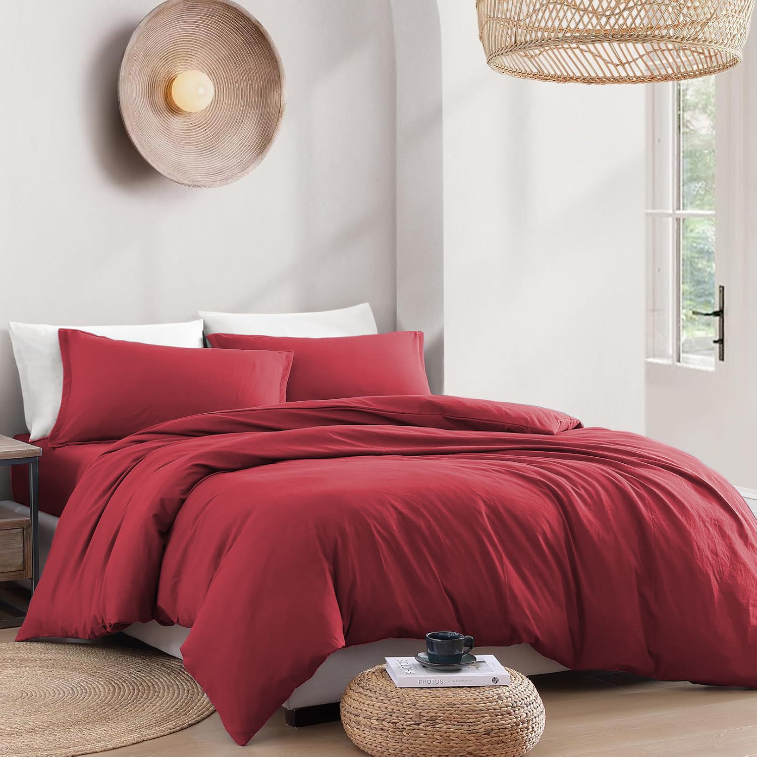 Hotel Soft Microfiber Duvet Cover Set-2000TC Quilt Cover Set & Pillowcases -1 Donna Cover Zipper Closure & 1 x Pillowcases-Breathable Bedding - Wrinkle, Fade, Stain Resistant(Red,Queen)