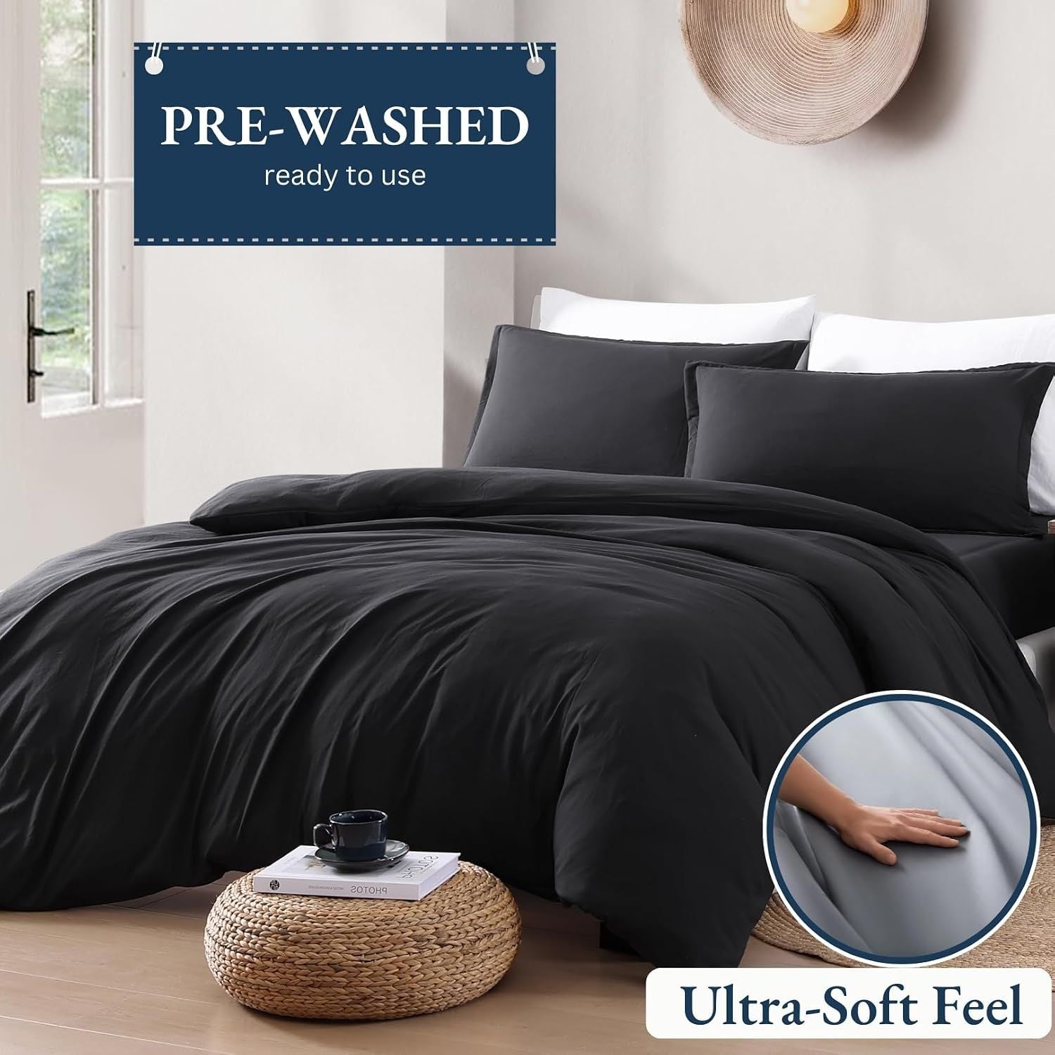 Hotel Soft Microfiber Duvet Cover Set-2000TC Quilt Cover Set & Pillowcases -1 Donna Cover Zipper Closure & 1 x Pillowcases-Breathable Bedding - Wrinkle, Fade, Stain Resistant(Black,Queen)