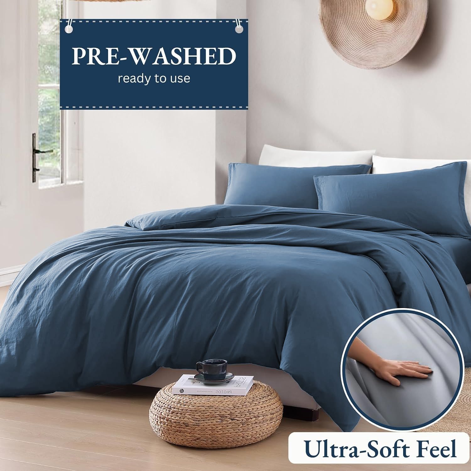 Hotel Soft Microfiber Duvet Cover Set-2000TC Quilt Cover Set & Pillowcases -1 Donna Cover Zipper Closure & 1 x Pillowcases-Breathable Bedding - Wrinkle, Fade, Stain Resistant(Ocean,Queen)