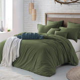 Hotel Soft Microfiber Duvet Cover Set-2000TC Quilt Cover Set & Pillowcases -1 Donna Cover Zipper Closure & 1 x Pillowcases-Breathable Bedding - Wrinkle, Fade, Stain Resistant(Olive green,Queen)