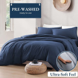 Hotel Soft Microfiber Duvet Cover Set-2000TC Quilt Cover Set & Pillowcases -1 Donna Cover Zipper Closure & 1 x Pillowcases-Breathable Bedding - Wrinkle, Fade, Stain Resistant(Navy,Queen)