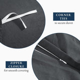 Hotel Soft Microfiber Duvet Cover Set-2000TC Quilt Cover Set & Pillowcases -1 Donna Cover Zipper Closure & 1 x Pillowcases-Breathable Bedding - Wrinkle, Fade, Stain Resistant(Dark gray,Queen)