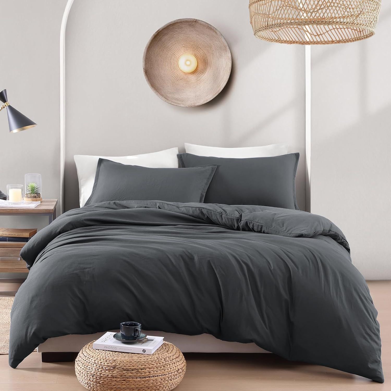Hotel Soft Microfiber Duvet Cover Set-2000TC Quilt Cover Set & Pillowcases -1 Donna Cover Zipper Closure & 1 x Pillowcases-Breathable Bedding - Wrinkle, Fade, Stain Resistant(Dark gray,Queen)