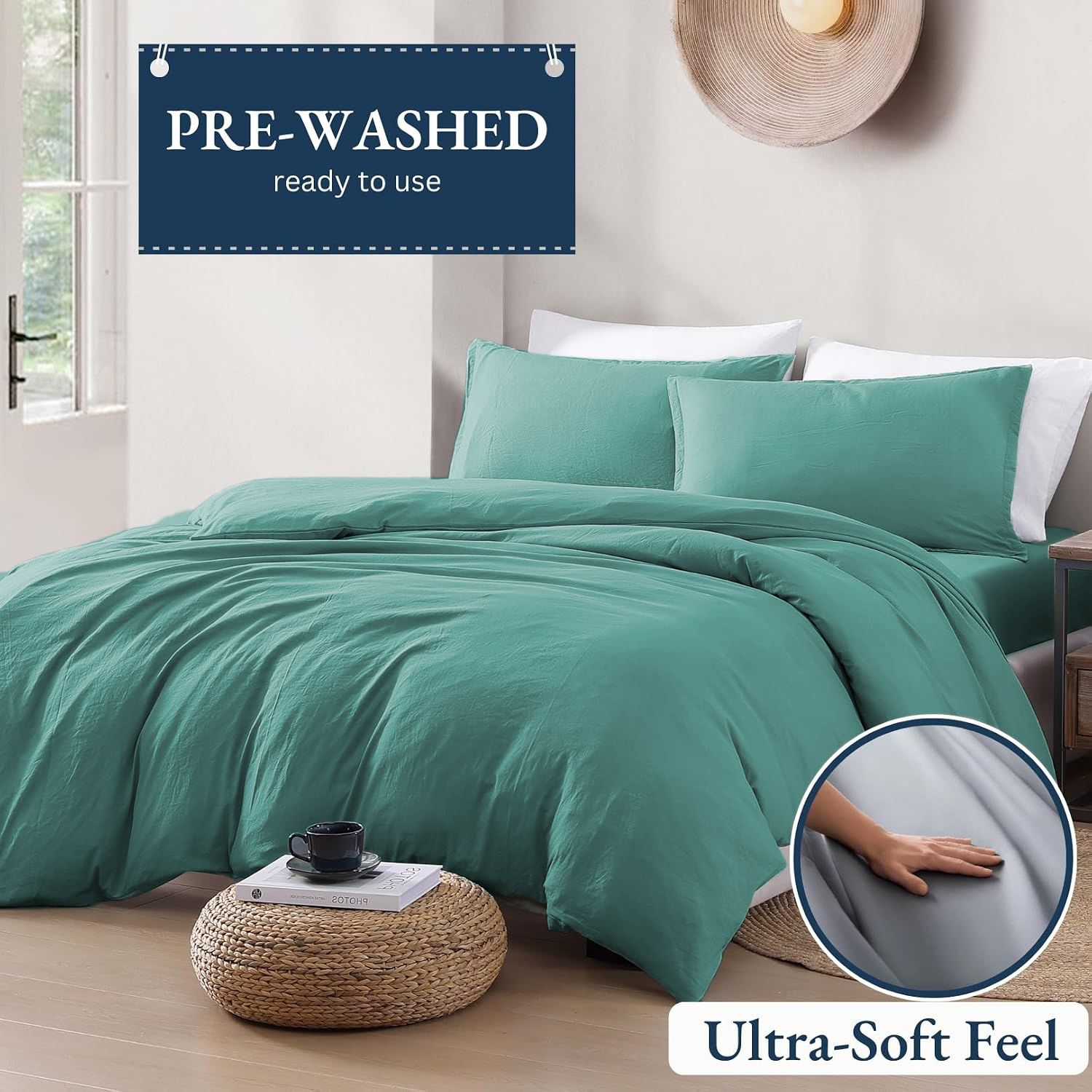 Hotel Soft Microfiber Duvet Cover Set-2000TC Quilt Cover Set & Pillowcases -1 Donna Cover Zipper Closure & 1 x Pillowcases-Breathable Bedding - Wrinkle, Fade, Stain Resistant(Biscay blue,Queen)