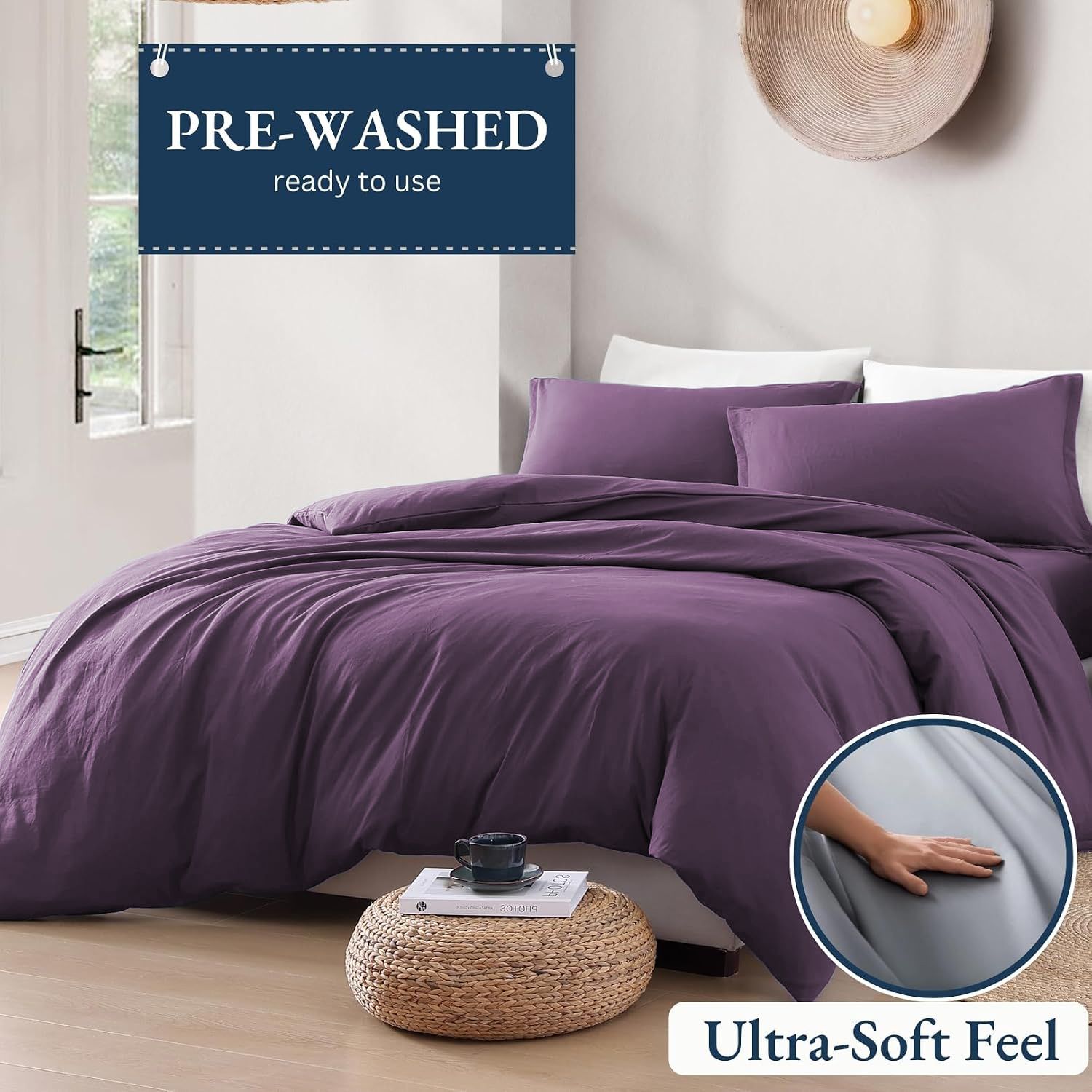 Hotel Soft Microfiber Duvet Cover Set-2000TC Quilt Cover Set & Pillowcases -1 Donna Cover Zipper Closure & 1 x Pillowcases-Breathable Bedding - Wrinkle, Fade, Stain Resistant(Purple,Queen)