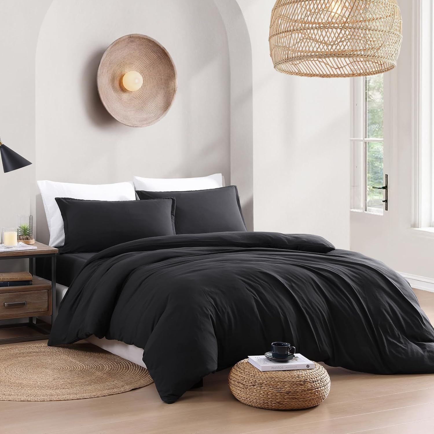 Hotel Soft Microfiber Duvet Cover Set-2000TC Quilt Cover Set & Pillowcases -1 Donna Cover Zipper Closure & 1 x Pillowcases-Breathable Bedding - Wrinkle, Fade, Stain Resistant(Black,Single)
