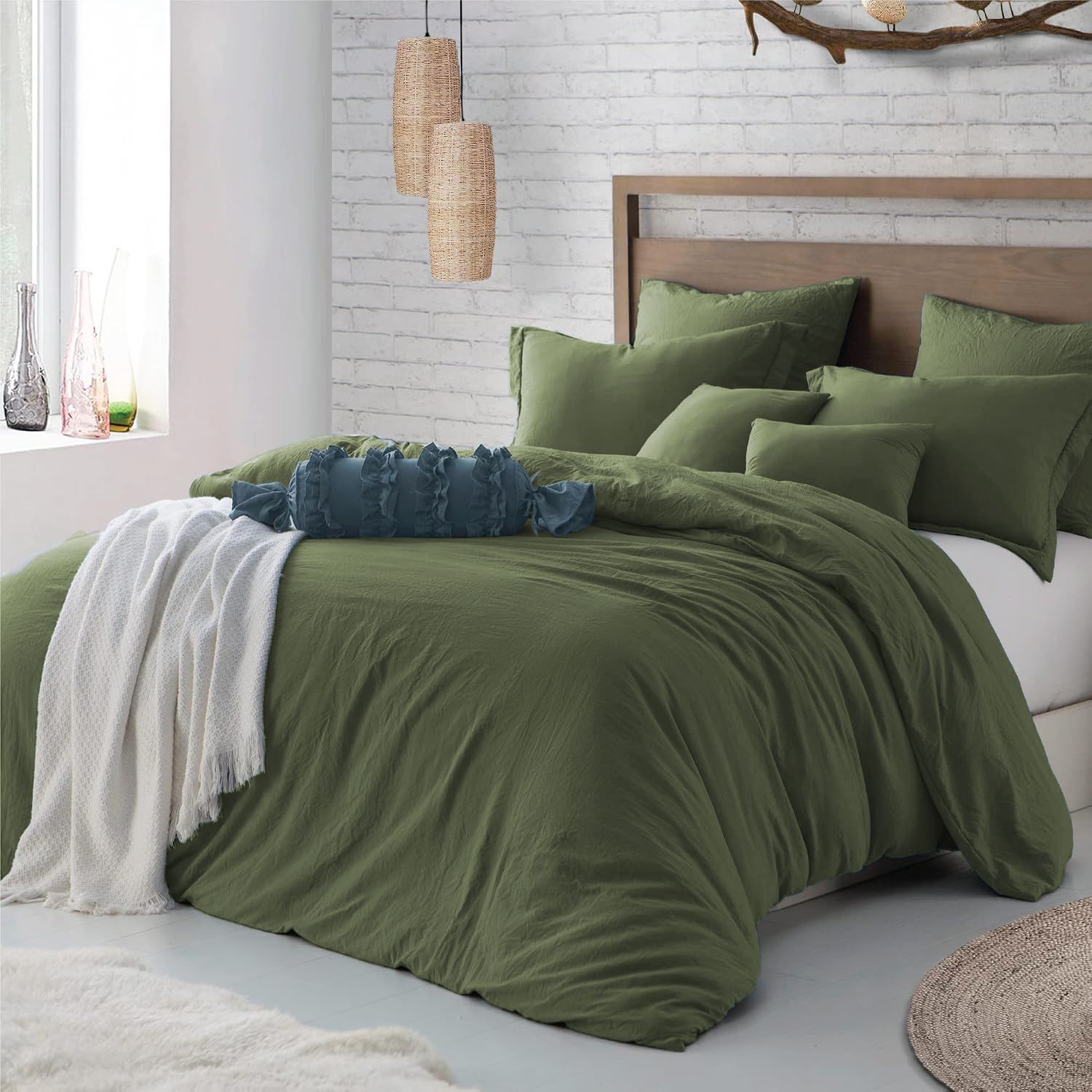 Hotel Soft Microfiber Duvet Cover Set-2000TC Quilt Cover Set & Pillowcases -1 Donna Cover Zipper Closure & 1 x Pillowcases-Breathable Bedding - Wrinkle, Fade, Stain Resistant(Olive green,Single)