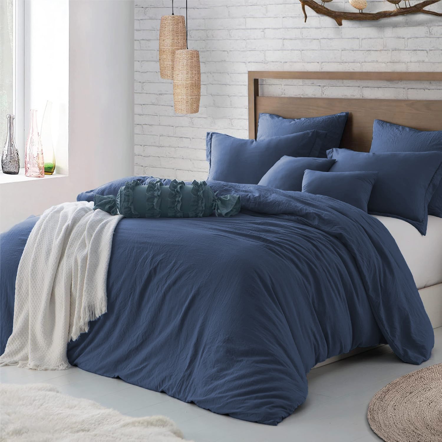 Hotel Soft Microfiber Duvet Cover Set-2000TC Quilt Cover Set & Pillowcases -1 Donna Cover Zipper Closure & 1 x Pillowcases-Breathable Bedding - Wrinkle, Fade, Stain Resistant(Navy,Single)