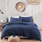 Hotel Soft Microfiber Duvet Cover Set-2000TC Quilt Cover Set & Pillowcases -1 Donna Cover Zipper Closure & 1 x Pillowcases-Breathable Bedding - Wrinkle, Fade, Stain Resistant(Navy,Single)