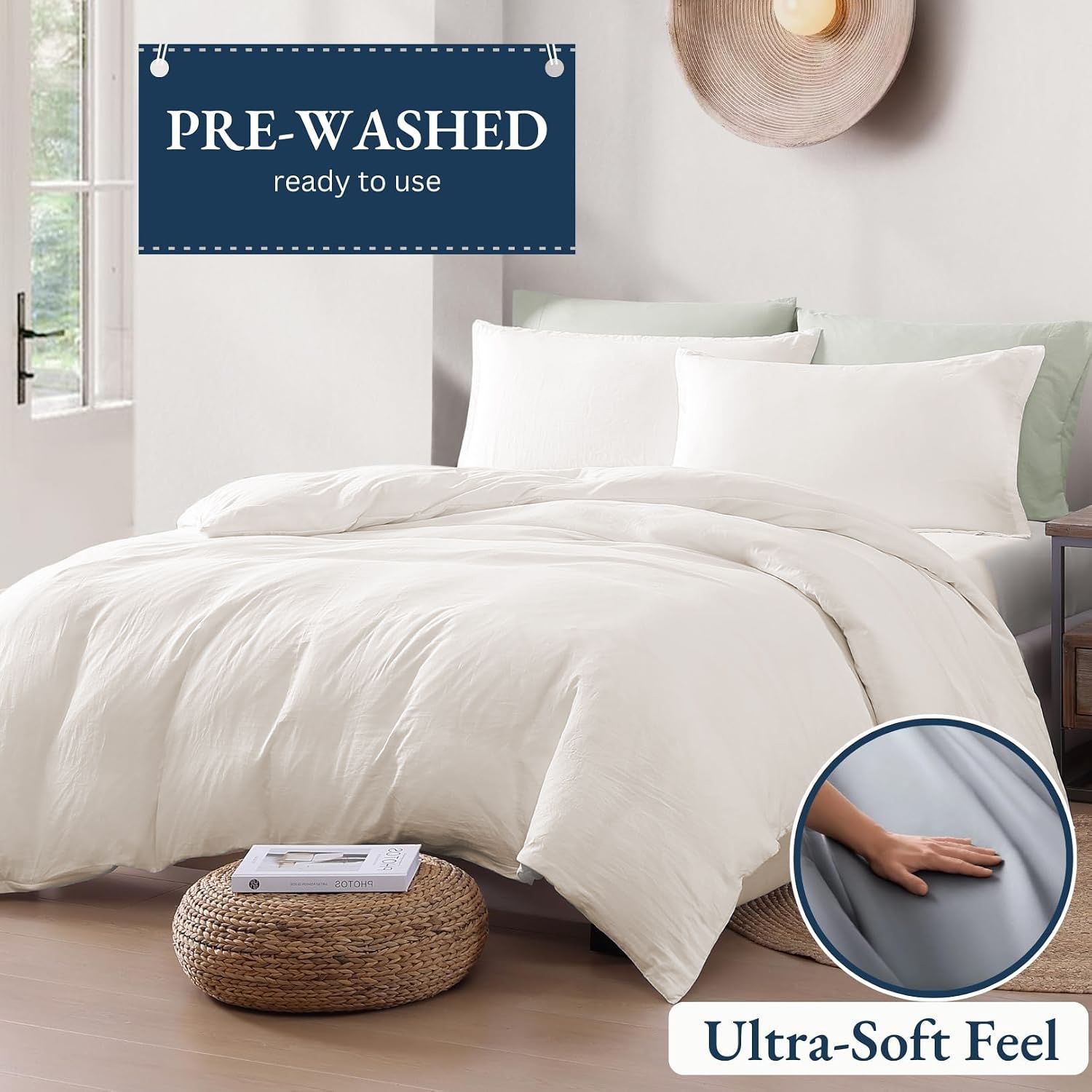 Hotel Soft Microfiber Duvet Cover Set-2000TC Quilt Cover Set & Pillowcases -1 Donna Cover Zipper Closure & 1 x Pillowcases-Breathable Bedding - Wrinkle, Fade, Stain Resistant(Raw white,Super King)