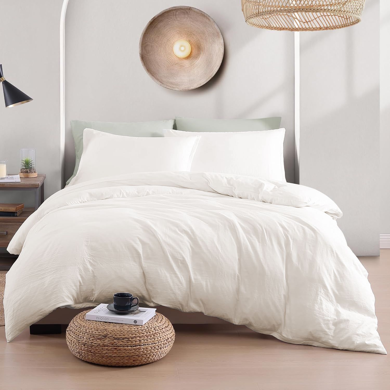 Hotel Soft Microfiber Duvet Cover Set-2000TC Quilt Cover Set & Pillowcases -1 Donna Cover Zipper Closure & 1 x Pillowcases-Breathable Bedding - Wrinkle, Fade, Stain Resistant(Raw white,Super King)