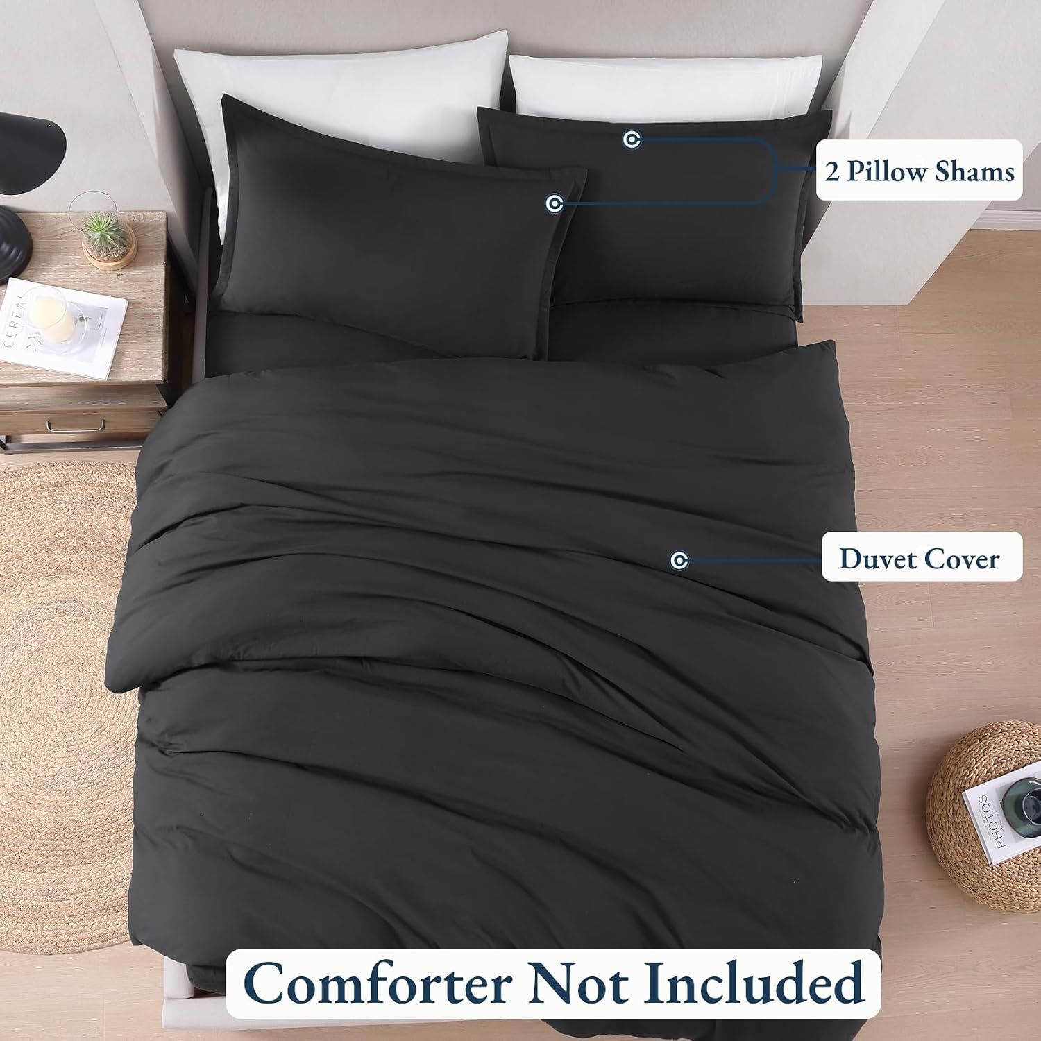 Hotel Soft Microfiber Duvet Cover Set-2000TC Quilt Cover Set & Pillowcases -1 Donna Cover Zipper Closure & 1 x Pillowcases-Breathable Bedding - Wrinkle, Fade, Stain Resistant(Black,Super King)