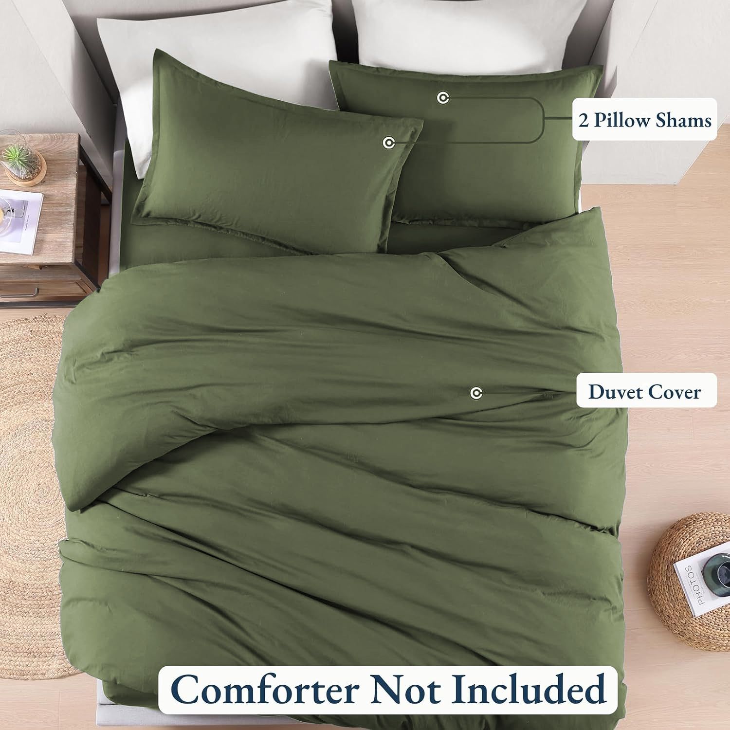 Hotel Soft Microfiber Duvet Cover Set-2000TC Quilt Cover Set & Pillowcases -1 Donna Cover Zipper Closure & 1 x Pillowcases-Breathable Bedding - Wrinkle, Fade, Stain Resistant(Olive green,Super King)