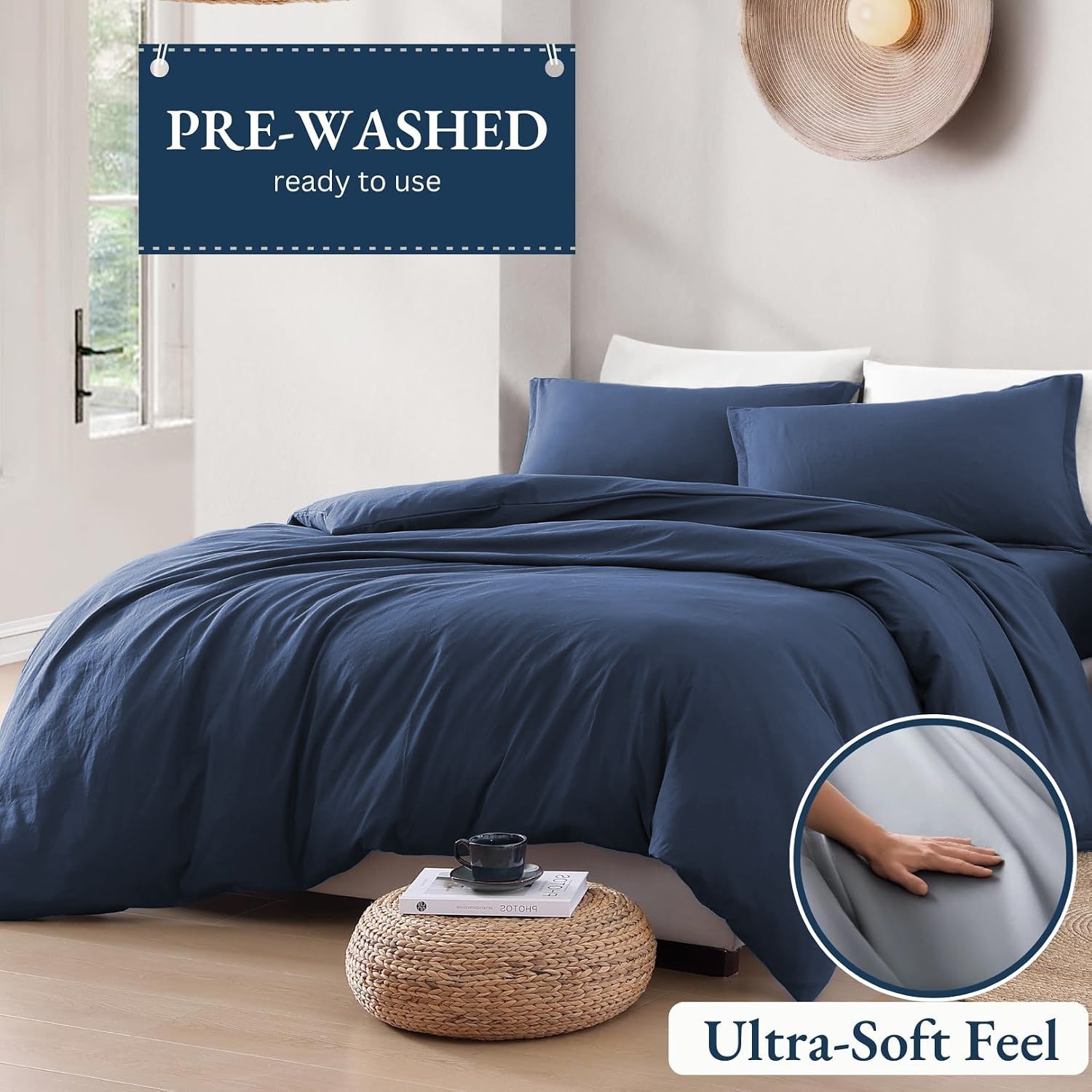 Hotel Soft Microfiber Duvet Cover Set-2000TC Quilt Cover Set & Pillowcases -1 Donna Cover Zipper Closure & 1 x Pillowcases-Breathable Bedding - Wrinkle, Fade, Stain Resistant(Navy,Super King)
