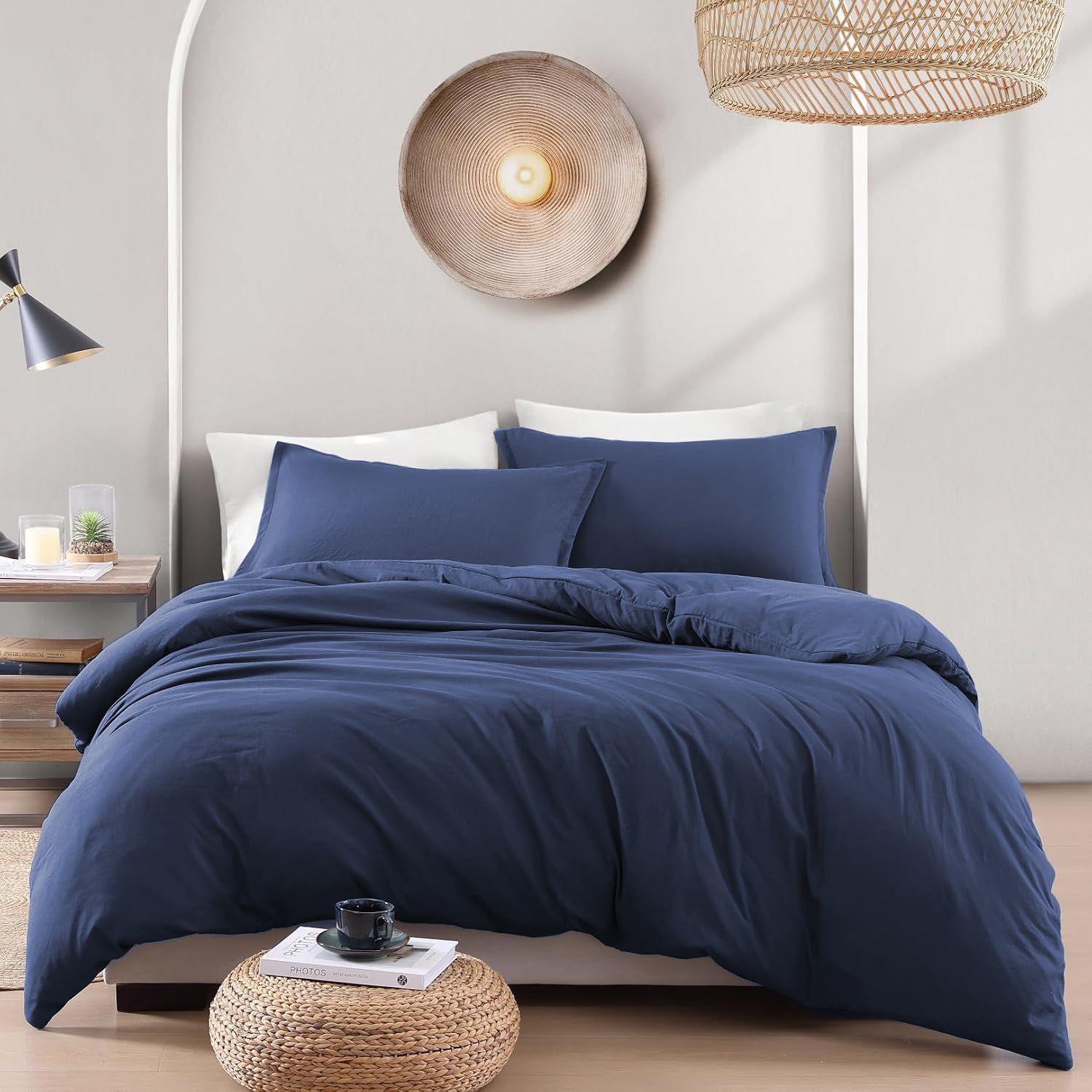 Hotel Soft Microfiber Duvet Cover Set-2000TC Quilt Cover Set & Pillowcases -1 Donna Cover Zipper Closure & 1 x Pillowcases-Breathable Bedding - Wrinkle, Fade, Stain Resistant(Navy,Super King)