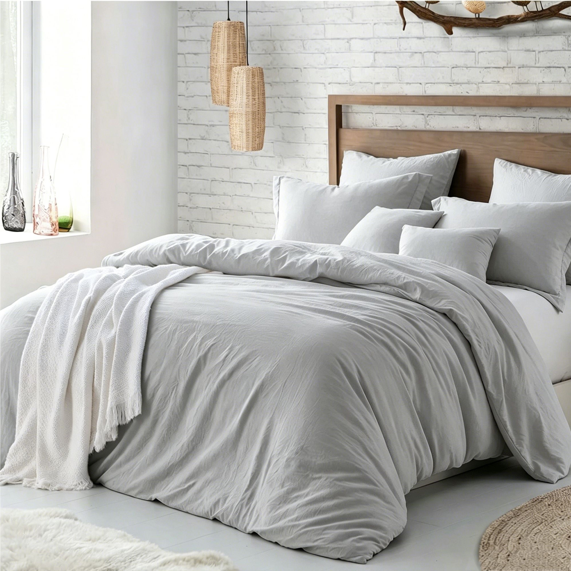 Hotel Soft Microfiber Duvet Cover Set-2000TC Quilt Cover Set & Pillowcases -1 Donna Cover Zipper Closure & 1 x Pillowcases-Breathable Bedding - Wrinkle, Fade, Stain Resistant(Silver-gray,Super King)