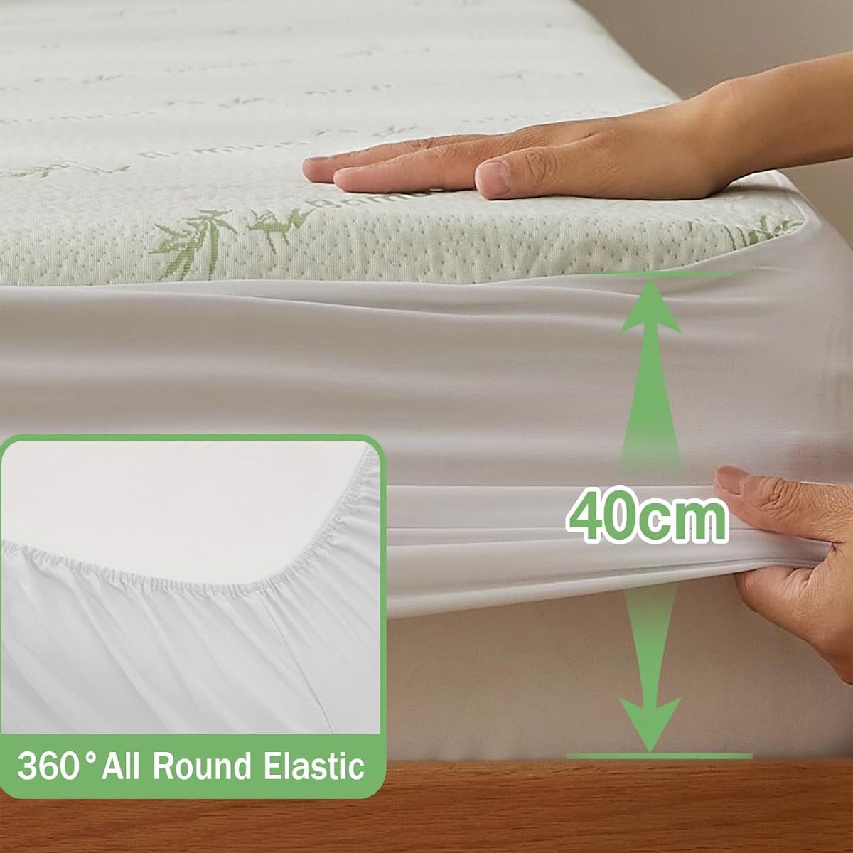 Bamboo Mattress Protector,Breathable Waterproof Mattress Cover,3D Air Fabric Cooling Bed Pad Cover, Deep Pocket 40cm(Double,Green)