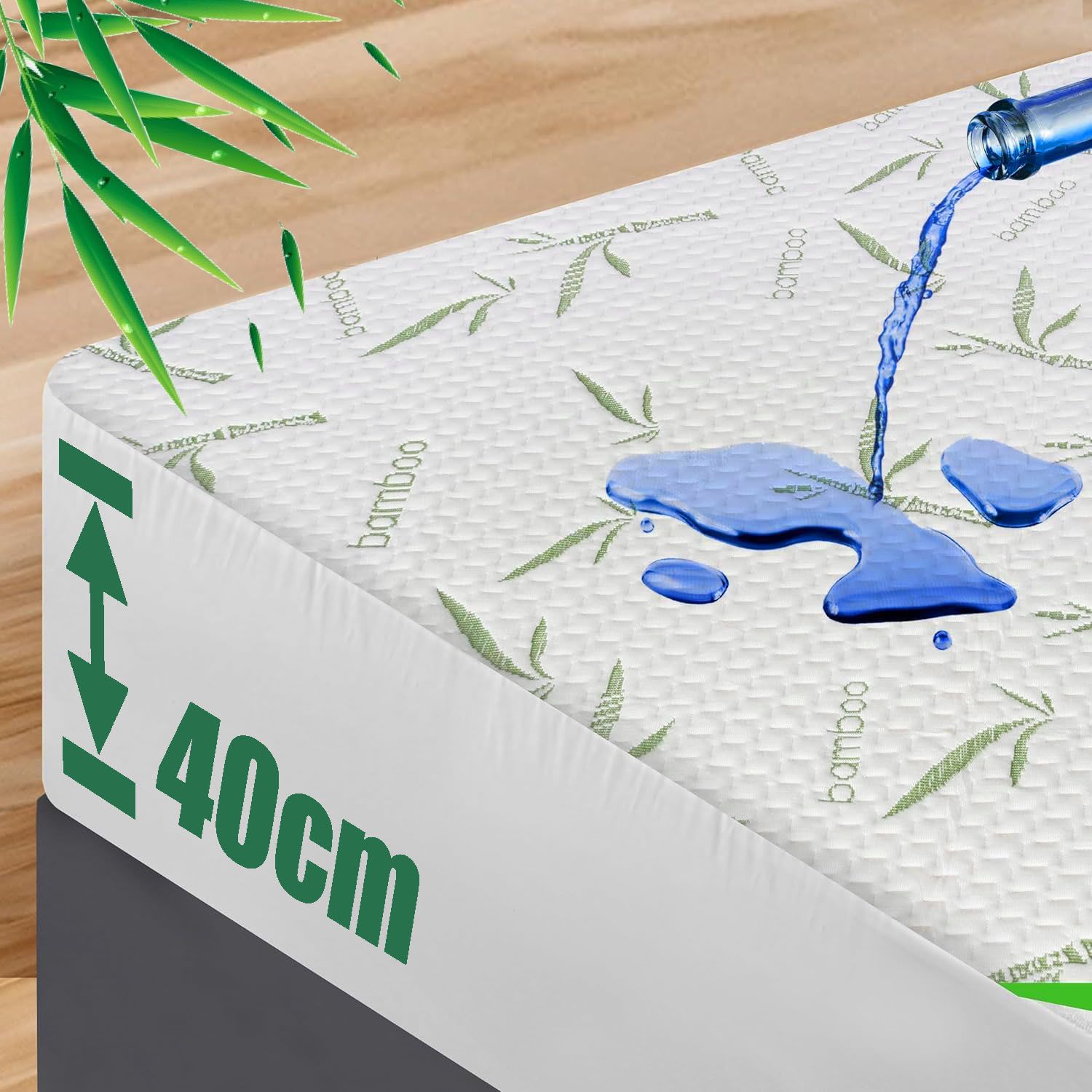 Waterproof Mattress Protector,Breathable Mattress Cover,3D Air Fabric Cooling Bed Pad Cover, Deep Pocket 40cm(King,Green)