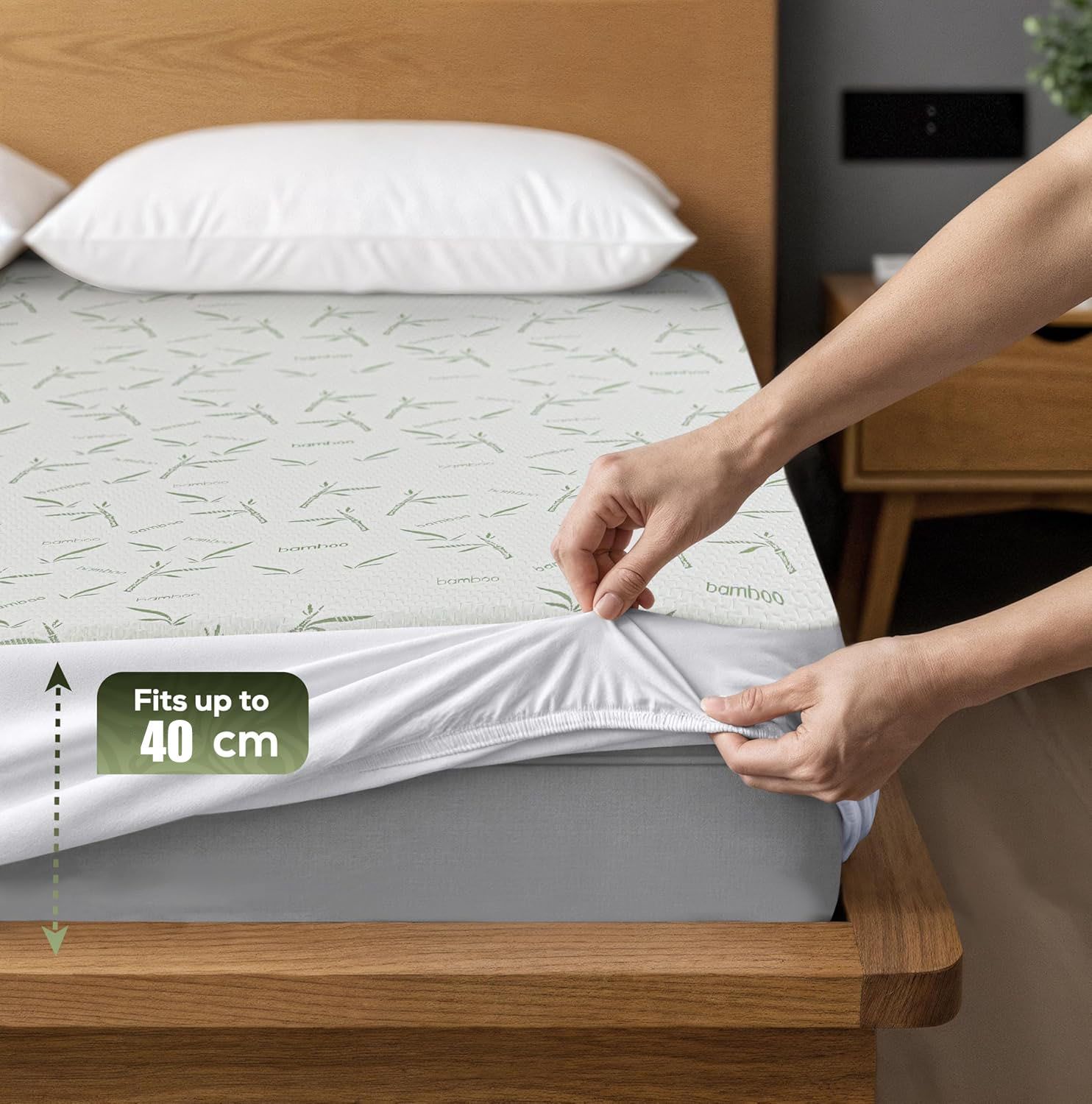 Waterproof Mattress Protector,Breathable Mattress Cover,3D Air Fabric Cooling Bed Pad Cover, Deep Pocket 40cm(King,Green)