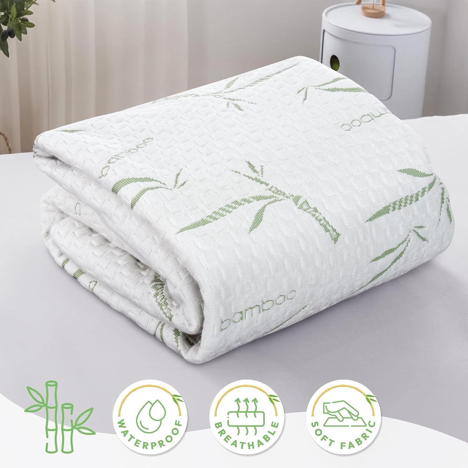 Waterproof Mattress Protector,Breathable Mattress Cover,3D Air Fabric Cooling Bed Pad Cover, Deep Pocket 40cm(King Single,Green)