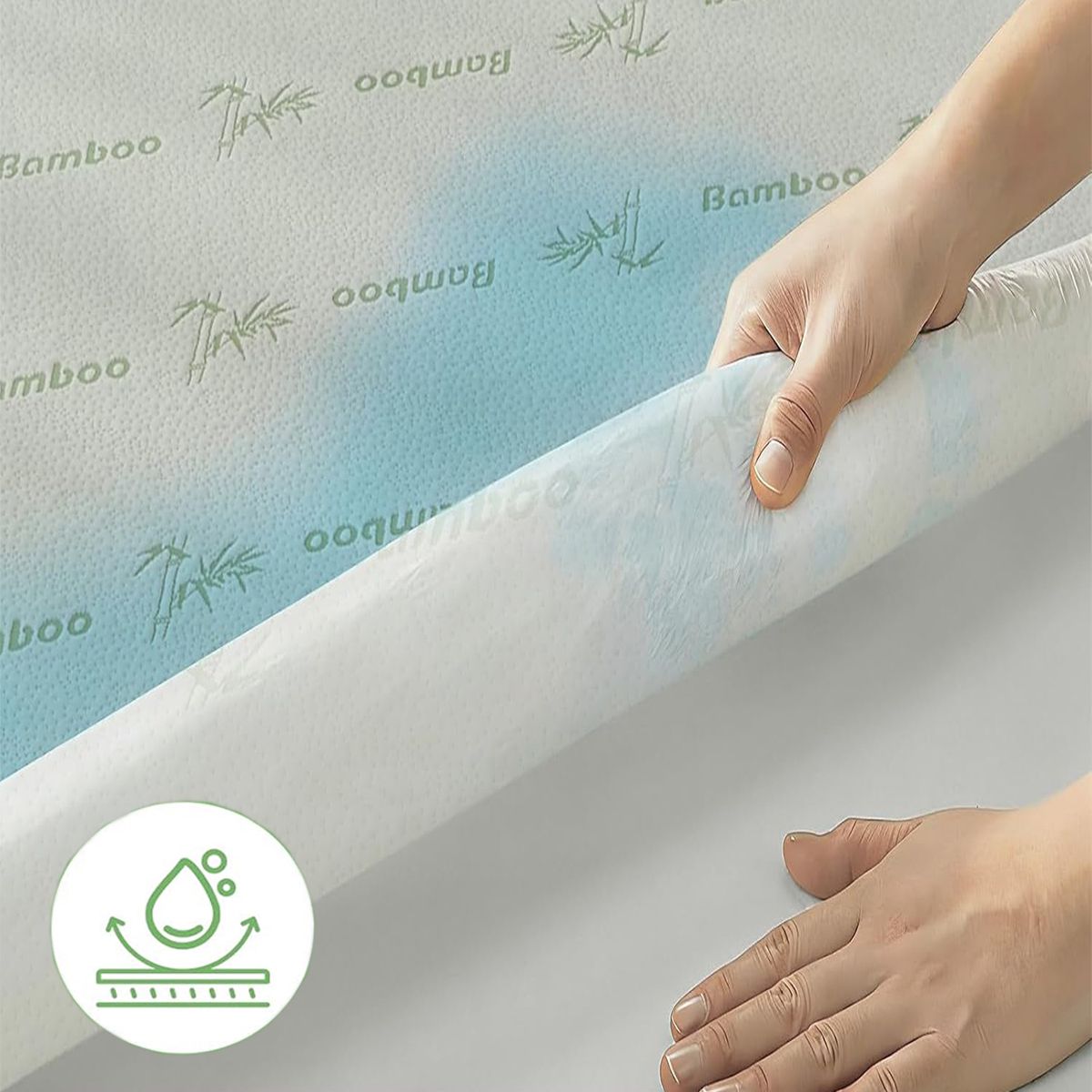 Bamboo Mattress Protector,Breathable Waterproof Mattress Cover,3D Air Fabric Cooling Bed Pad Cover, Deep Pocket 40cm(Queen,Green)