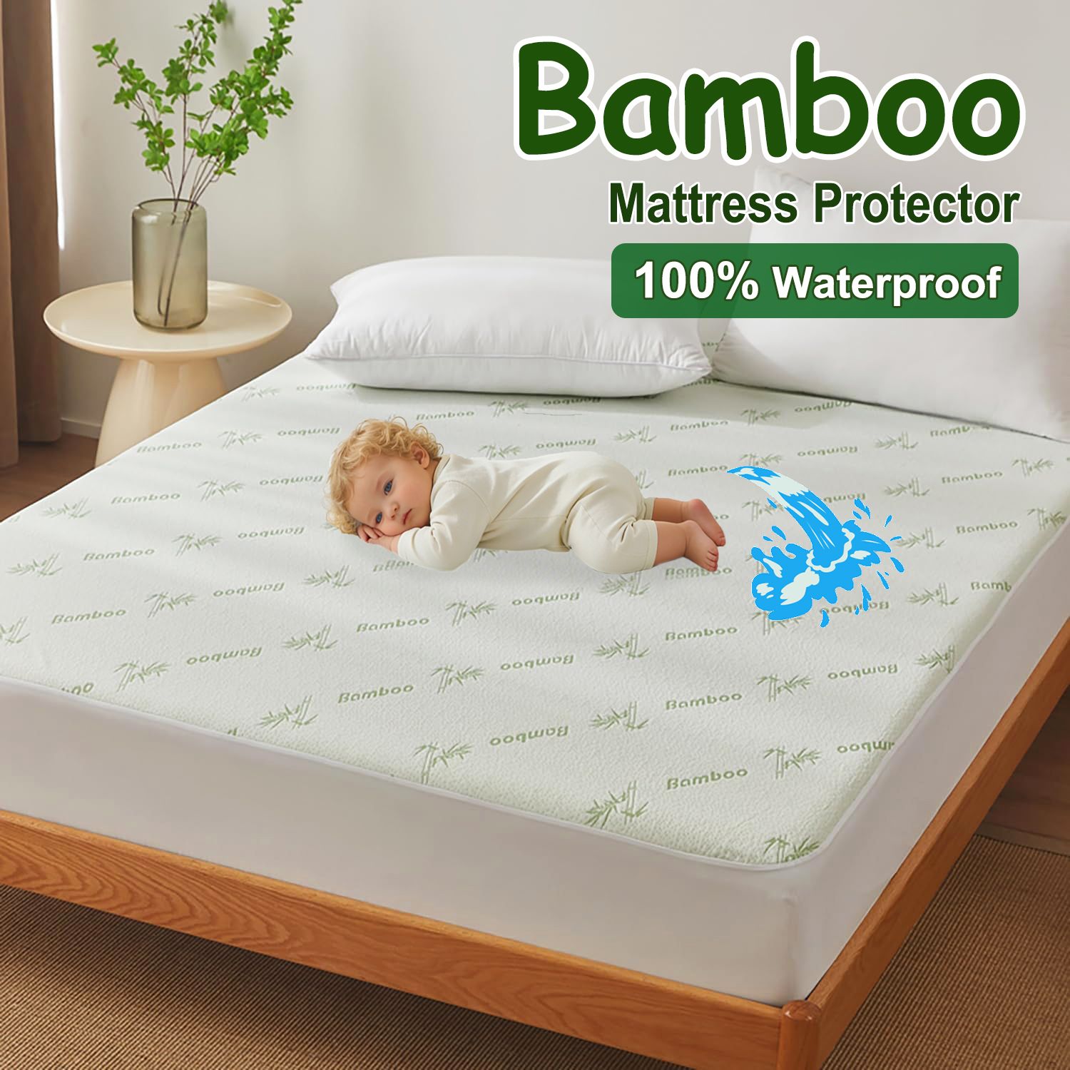 100% Waterproof Super King Mattress Protector, Breathable Mattress Cover Super King Size Bed, 3D Air Fabric Cooling Bed Pad Cover, Deep Pocket 40cm