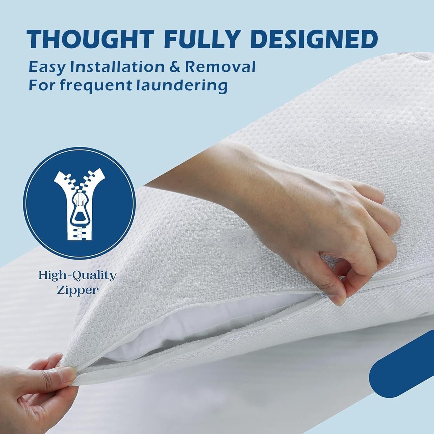Waterproof Bamboo Pillow Protector Cover,100% Bug Water Proof Zippered Pillow Cases Body Size (1 Pack, White,50cm x 150cm)
