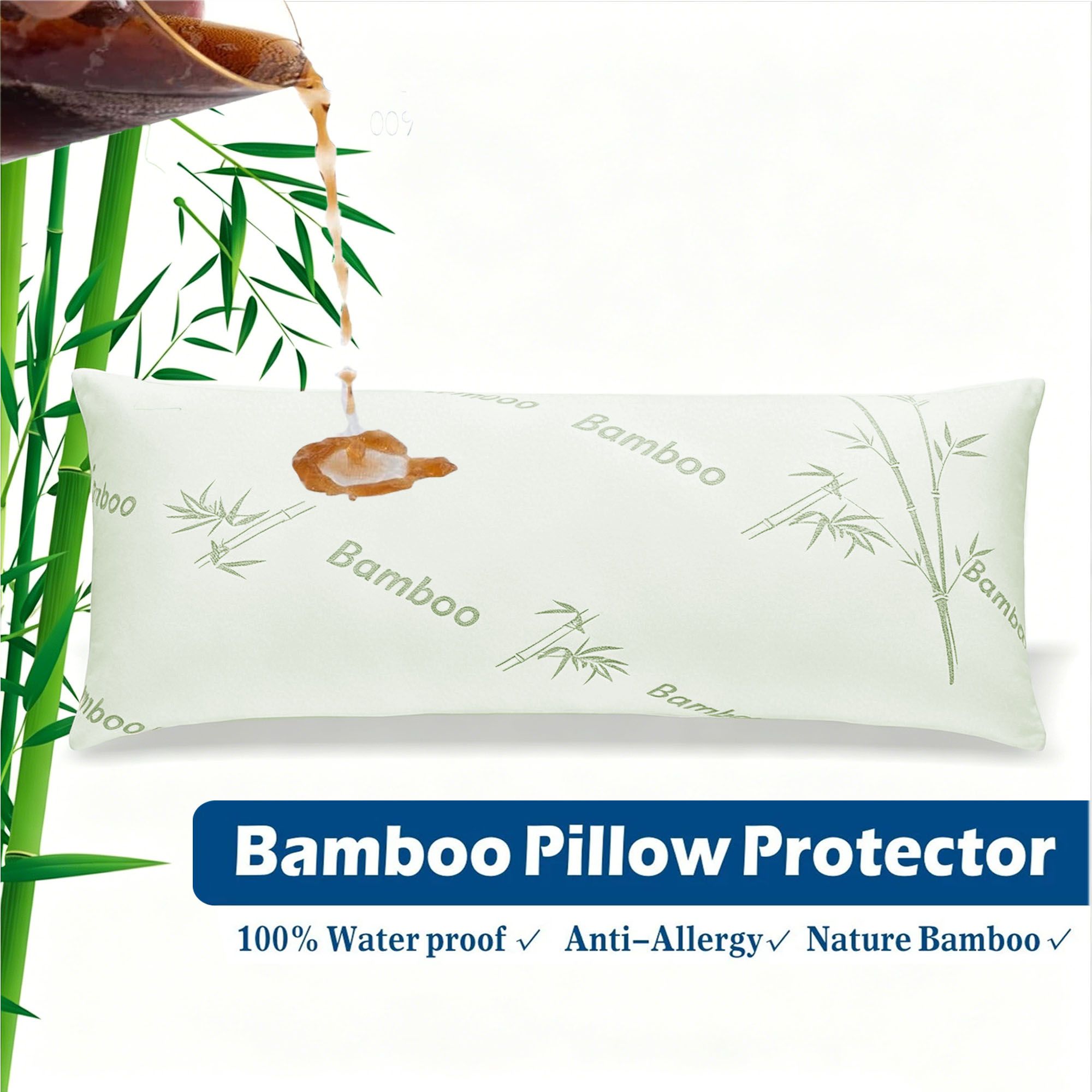 Waterproof Bamboo Pillow Protector Cover,100% Bug Water Proof Zippered Pillow Cases Body Size (1 Pack,Green,50cm x 150cm)