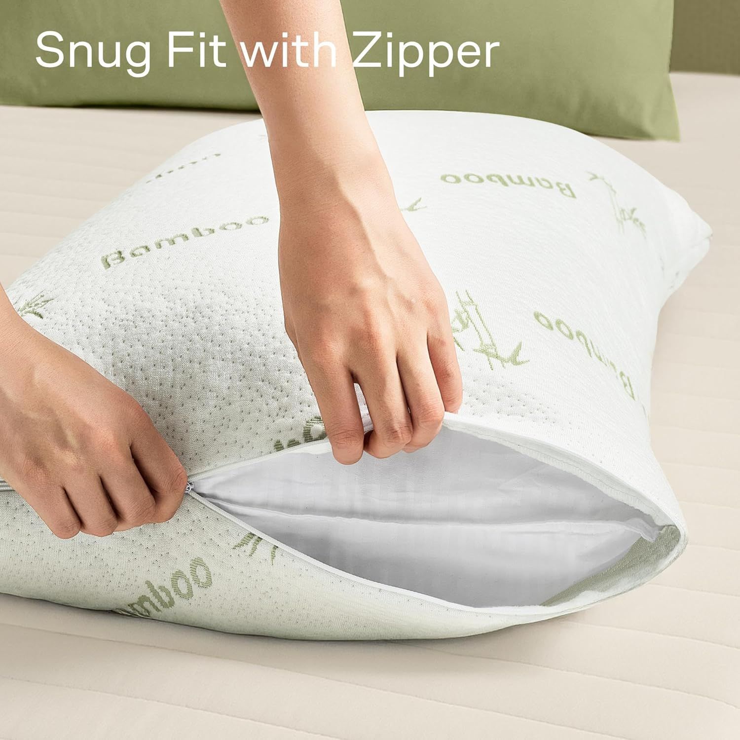 Waterproof Bamboo Pillow Protector Cover,100% Bug Water Proof Zippered Pillow Cases Standard/Queen Size ( 2 Pack,Green,48cm x 74cm)