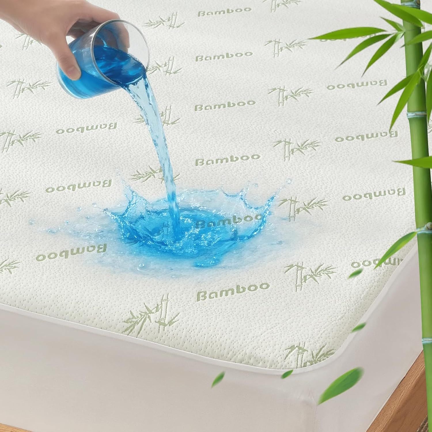 Bamboo Mattress Protector,Breathable Waterproof Mattress Cover,3D Air Fabric Cooling Bed Pad Cover, Deep Pocket 40cm(Queen,Green)
