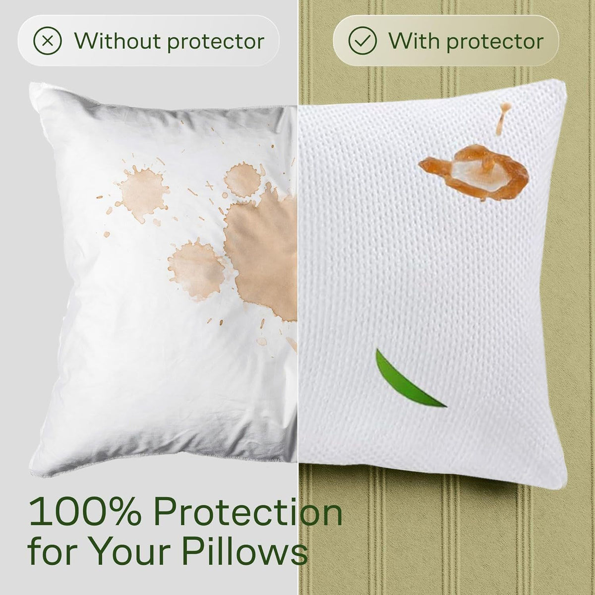 Waterproof Bamboo Pillow Protector Cover Queen, White