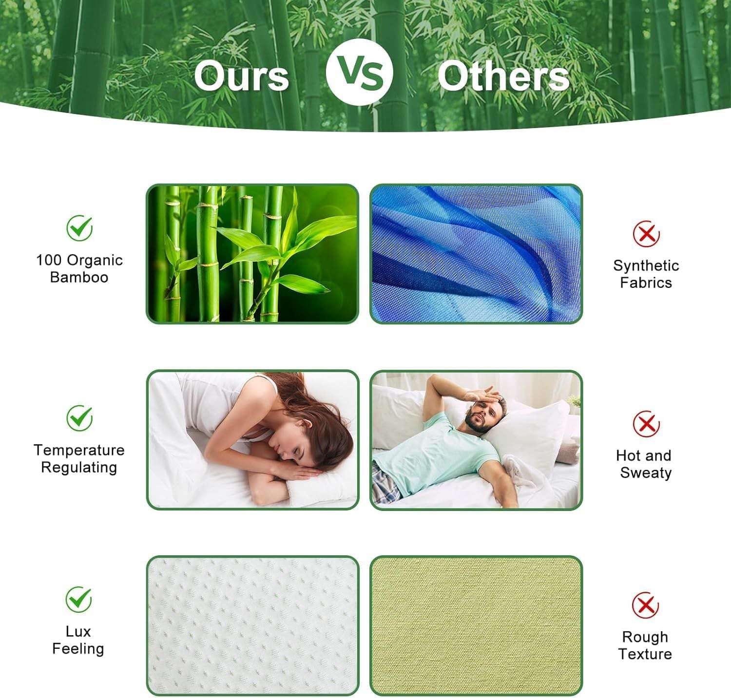 Waterproof Bamboo Pillow Protector Cover,100% Bug Water Proof Zippered Pillow Cases Standard/Queen Size ( 2 Pack,Green,48cm x 74cm)