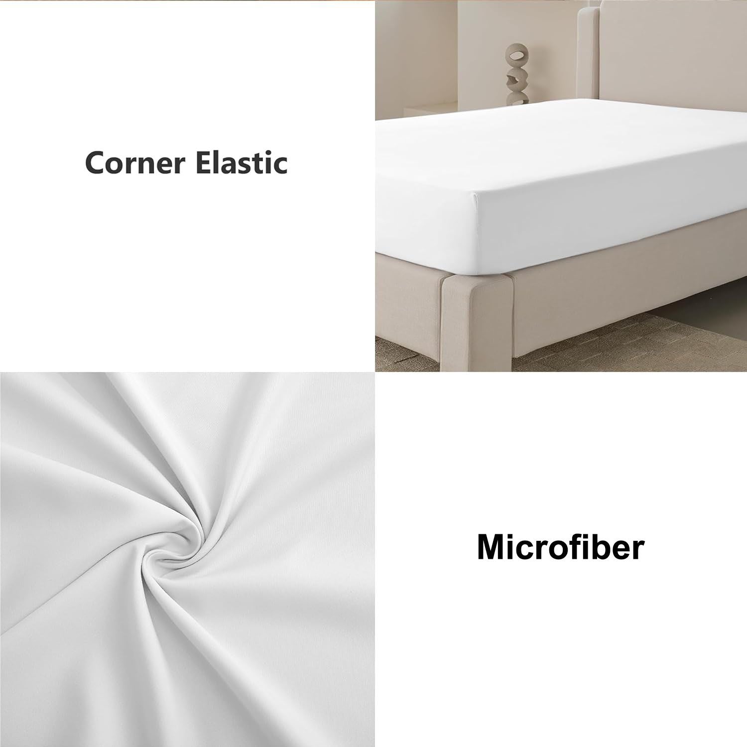 Hotel Quality Fitted Sheet - 1 Piece Fitted Sheet  -Breathable Bedding - Wrinkle, Fade, Stain Resistant- 16inch/40cm Deep Pocket Fitted Bed Sheet-Wrinkle and Fade Resistant,(White,Double)