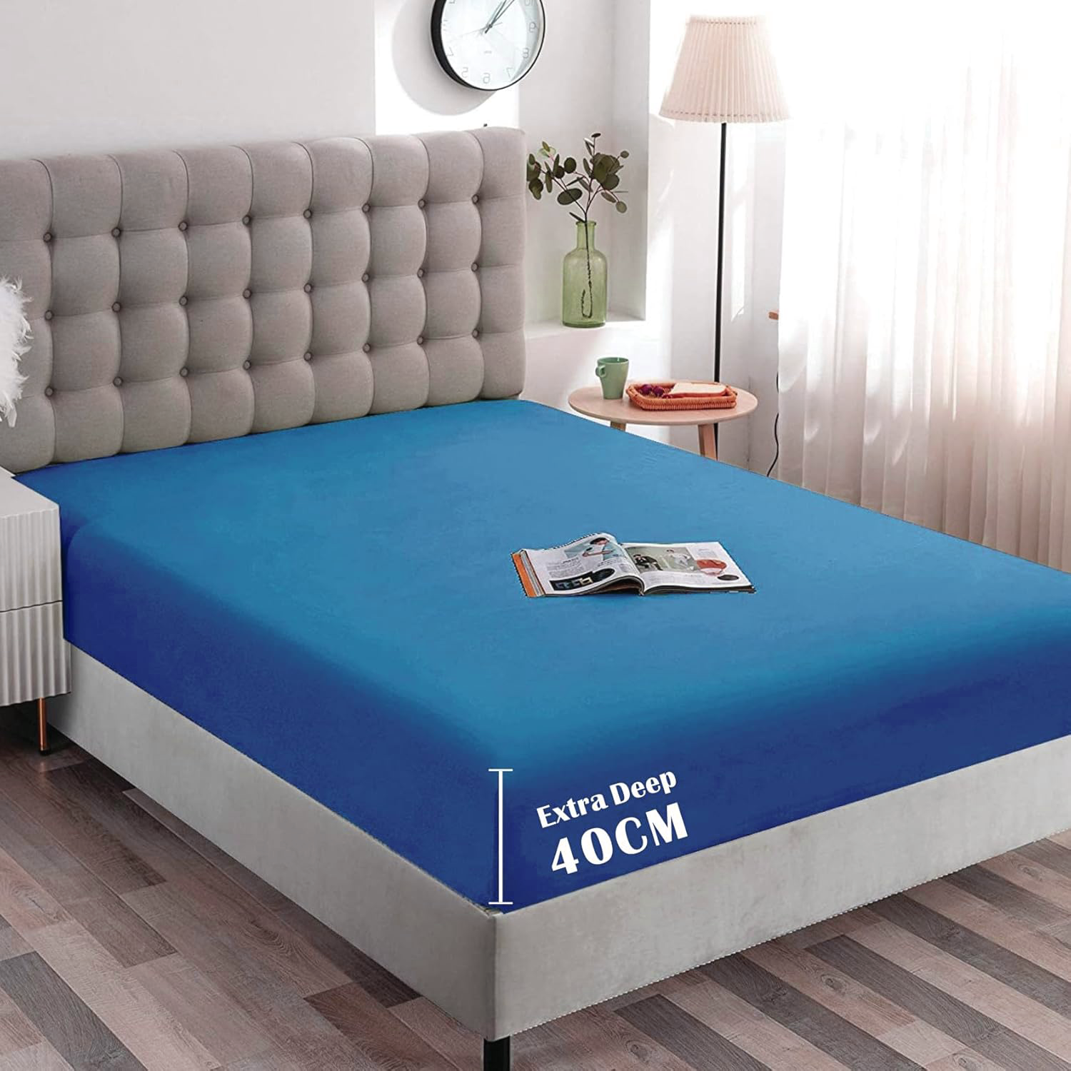 Hotel Quality Fitted Sheet - 1 Piece Fitted Sheet  -Breathable Bedding - Wrinkle, Fade, Stain Resistant- 16inch/40cm Deep Pocket Fitted Bed Sheet-Wrinkle and Fade Resistant,(Ocean,Double)