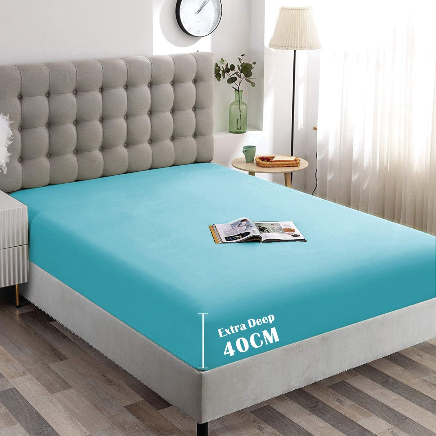 Hotel Quality Fitted Sheet - 1 Piece Fitted Sheet  -Breathable Bedding - Wrinkle, Fade, Stain Resistant- 16inch/40cm Deep Pocket Fitted Bed Sheet-Wrinkle and Fade Resistant,(Ice blue,King Single)