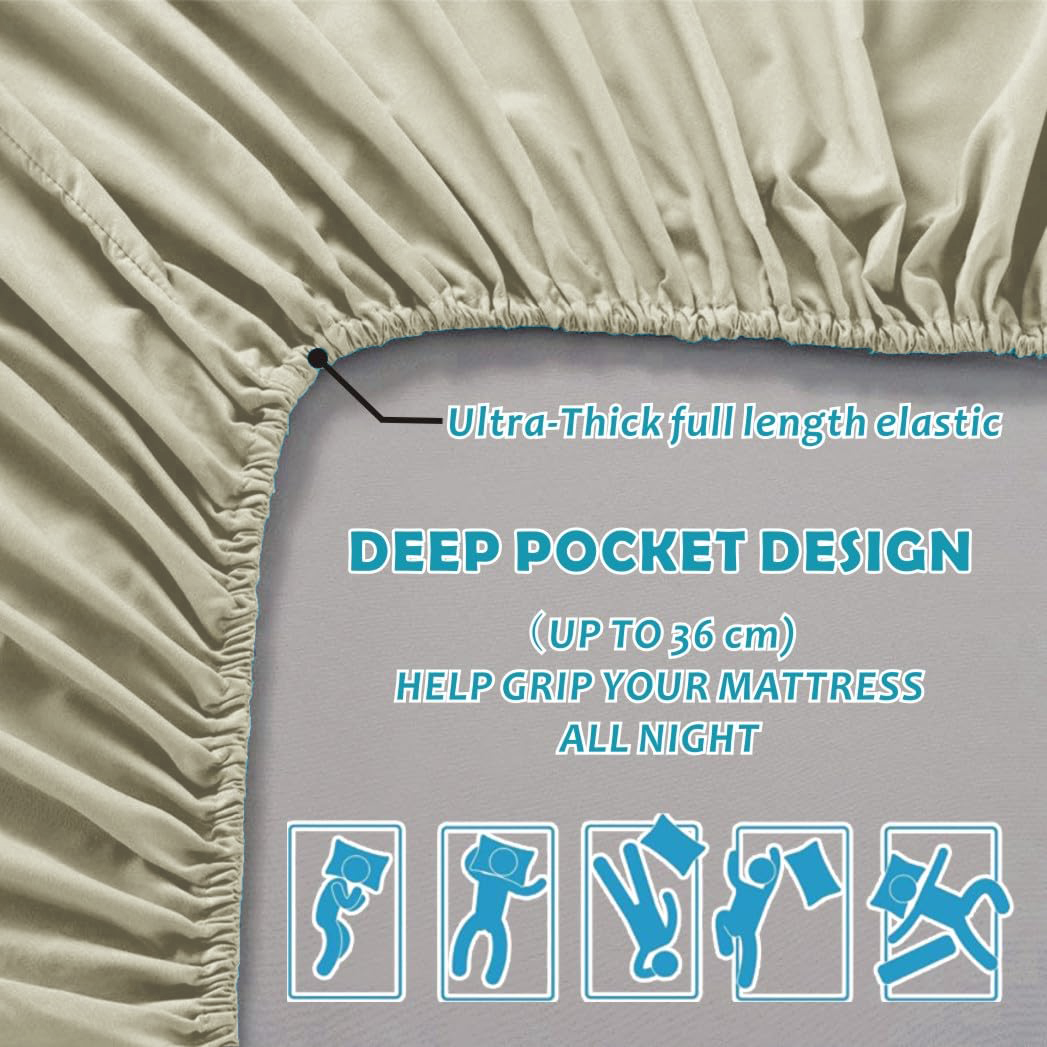 Hotel Quality Fitted Sheet - 1 Piece Fitted Sheet  -Breathable Bedding - Wrinkle, Fade, Stain Resistant- 16inch/40cm Deep Pocket Fitted Bed Sheet-Wrinkle and Fade Resistant,(Cream White,King Single)