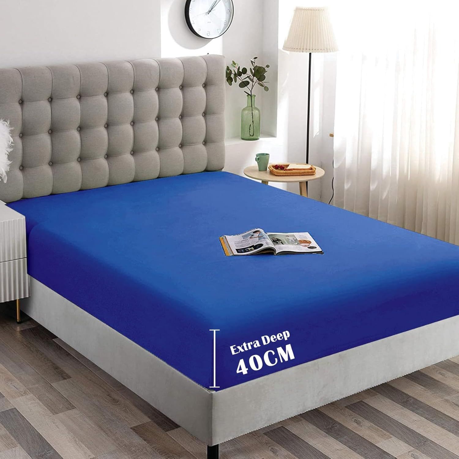 Hotel Quality Fitted Sheet - 1 Piece Fitted Sheet  -Breathable Bedding - Wrinkle, Fade, Stain Resistant- 16inch/40cm Deep Pocket Fitted Bed Sheet-Wrinkle and Fade Resistant,(Royal blue,Super King)